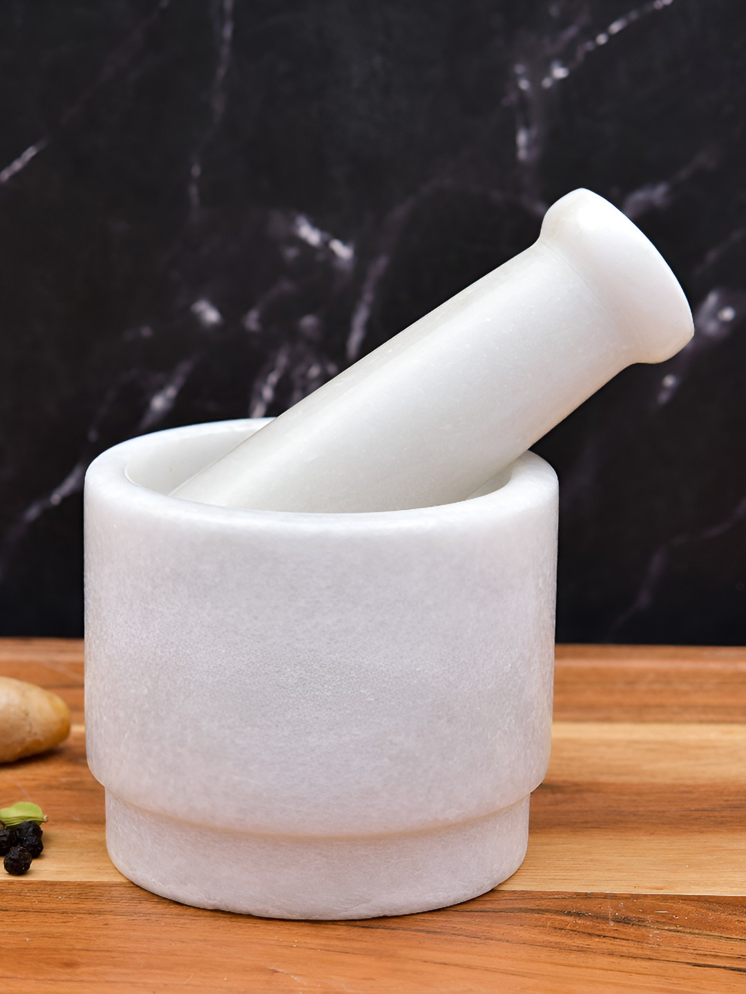 oggn White Duplex Marble Okhali Mortar Pestle