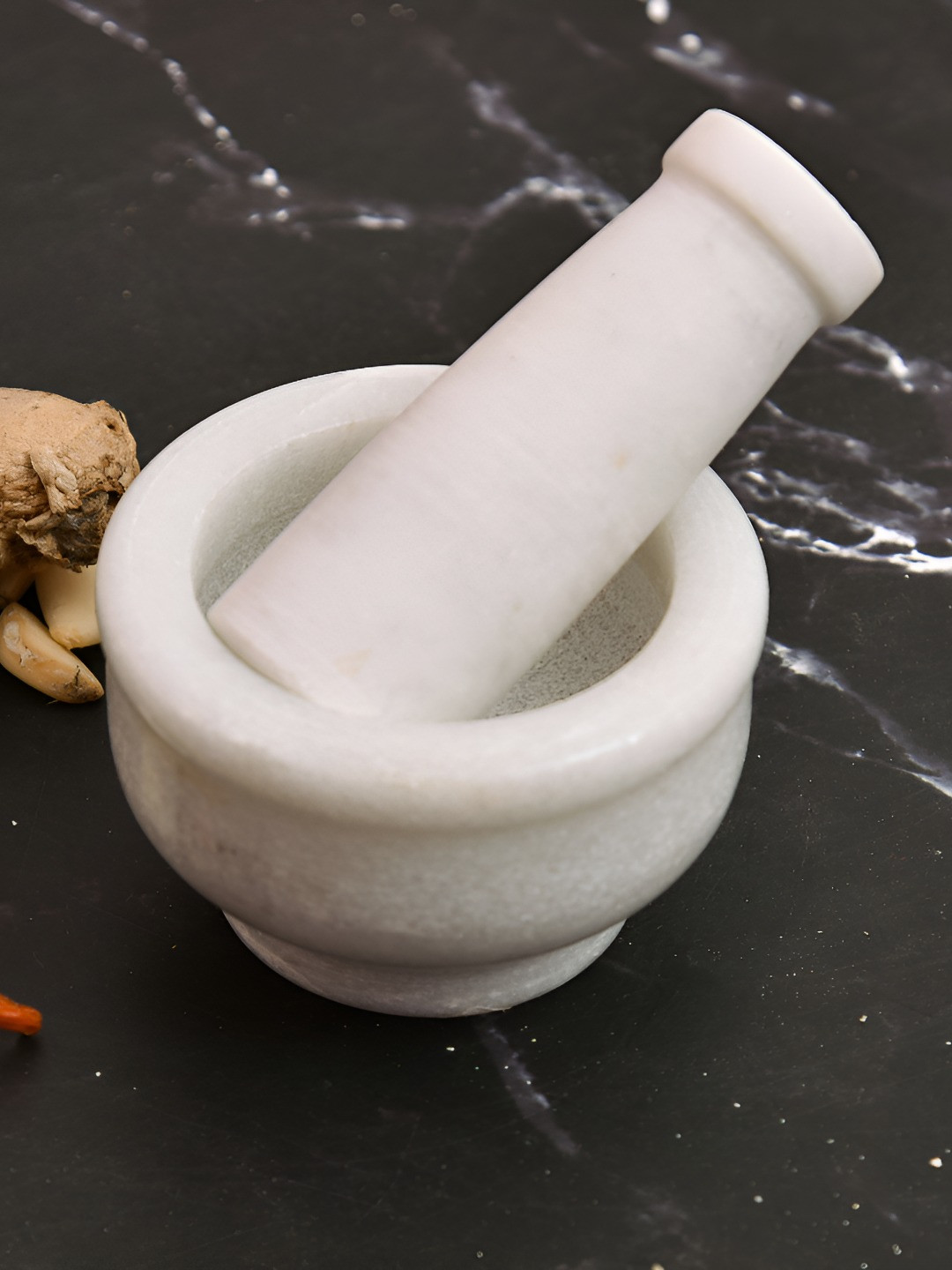oggn White Marble Okhali Set Mortar Pestle