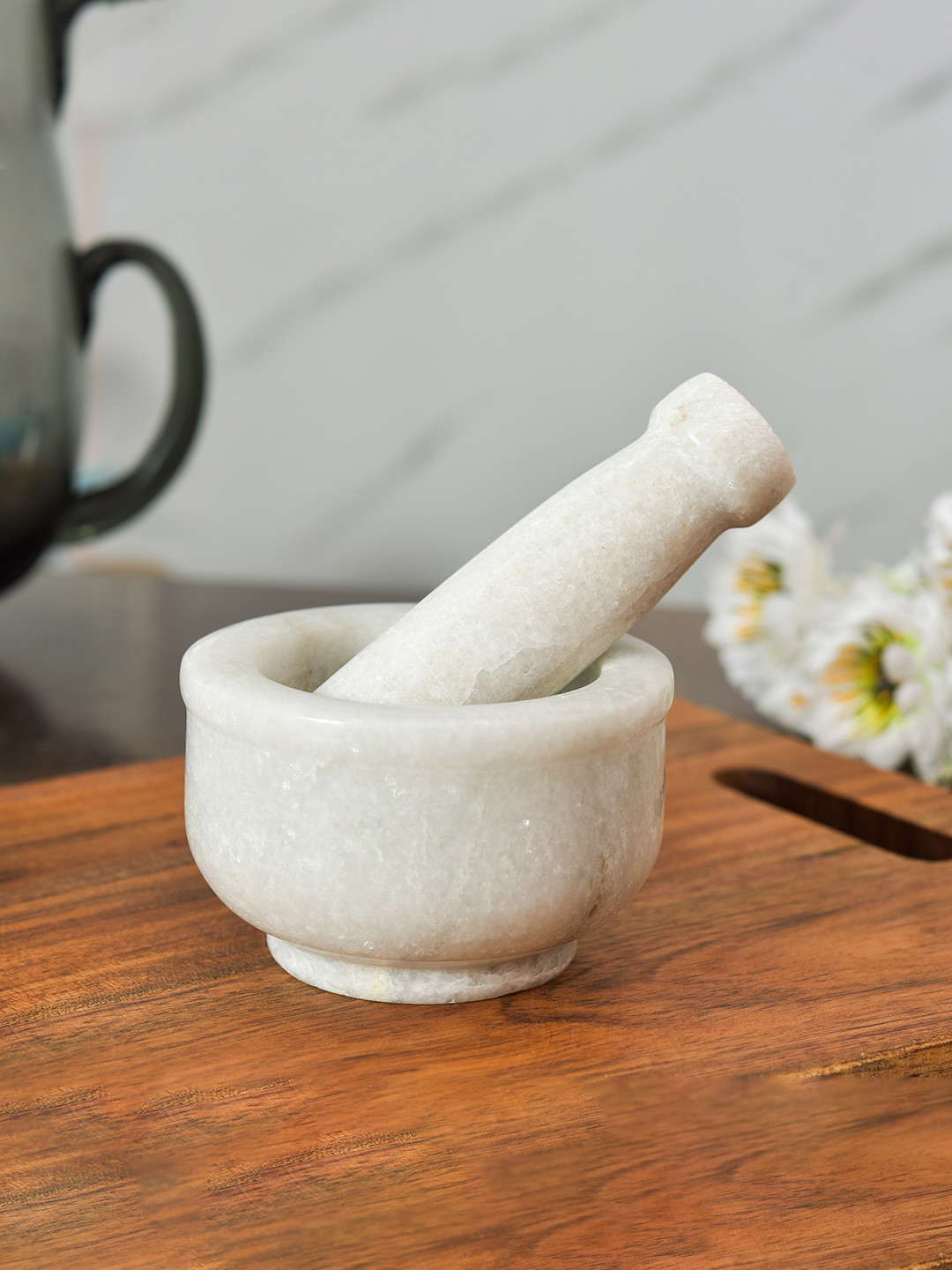 oggn White Marble Okhali Set Mortar Pestle