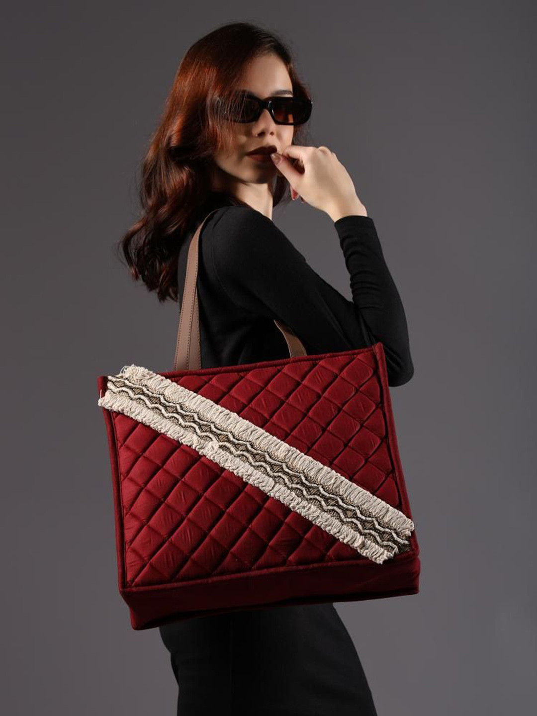 ENSAC Women Solid Lace Inserts Cotton Tote Bag