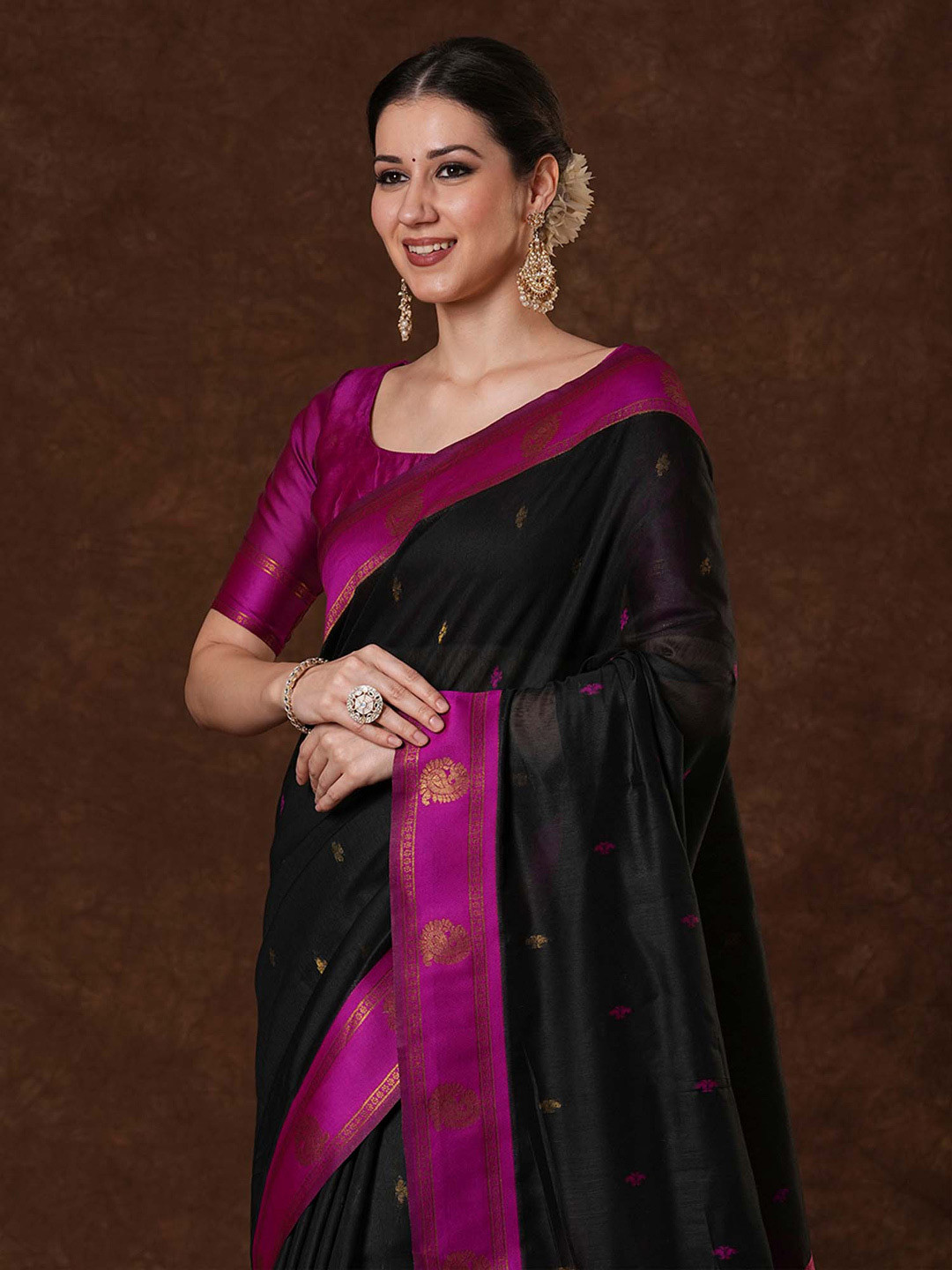 Saree mall Ethnic Motifs Zari Maheshwari Sarees