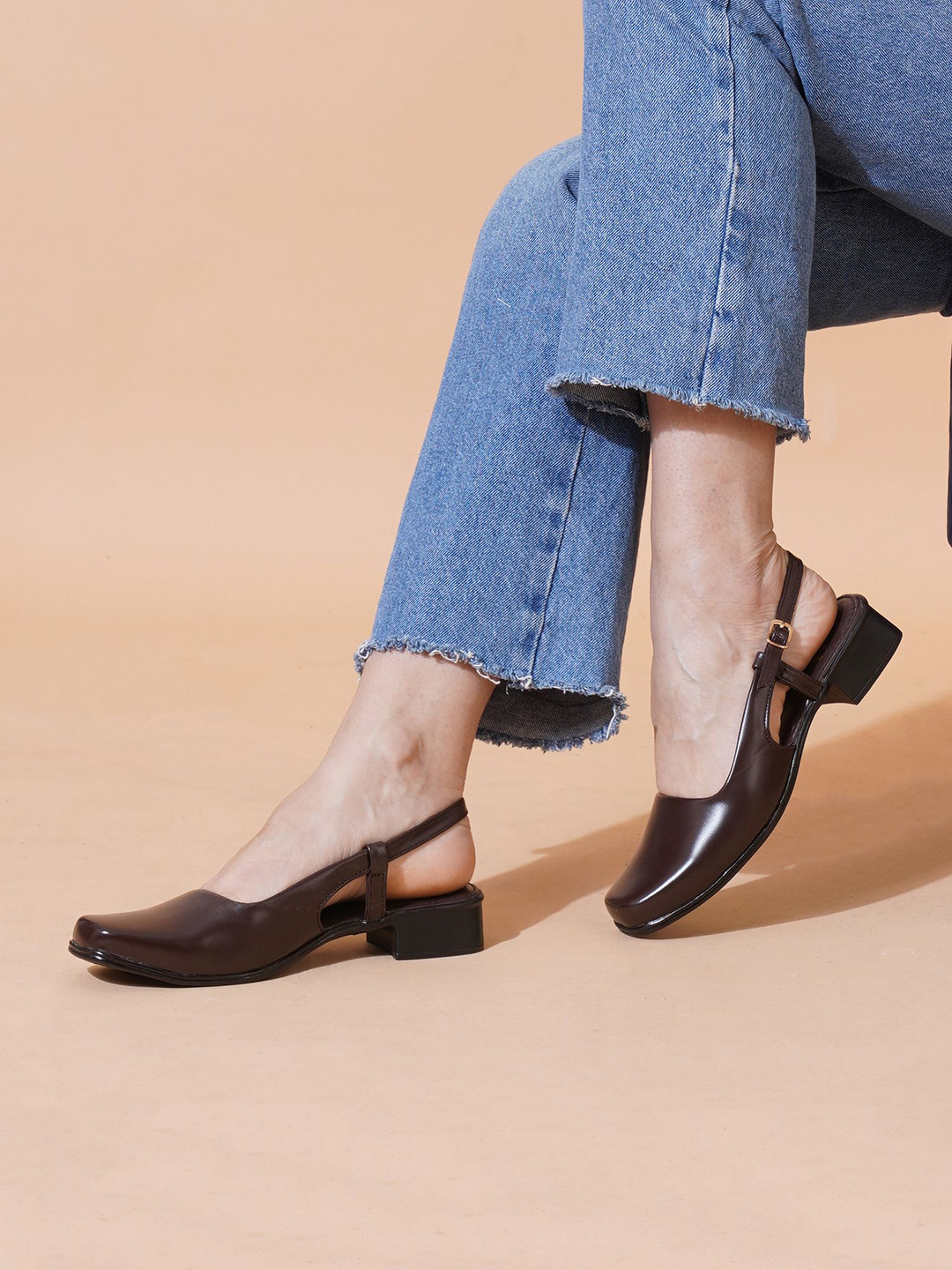 PLANET WALK Women Round Toe Slingback Block Heels