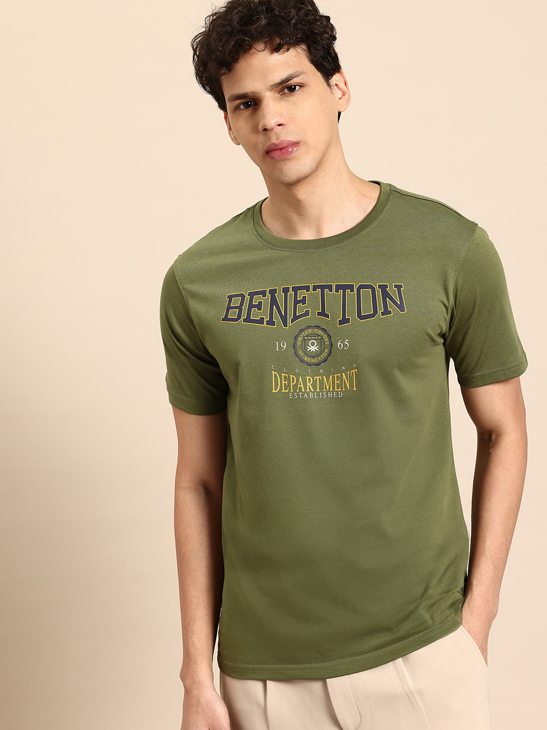 United Colors of Benetton Brand Logo Printed Pure Cotton Longline T-shirt