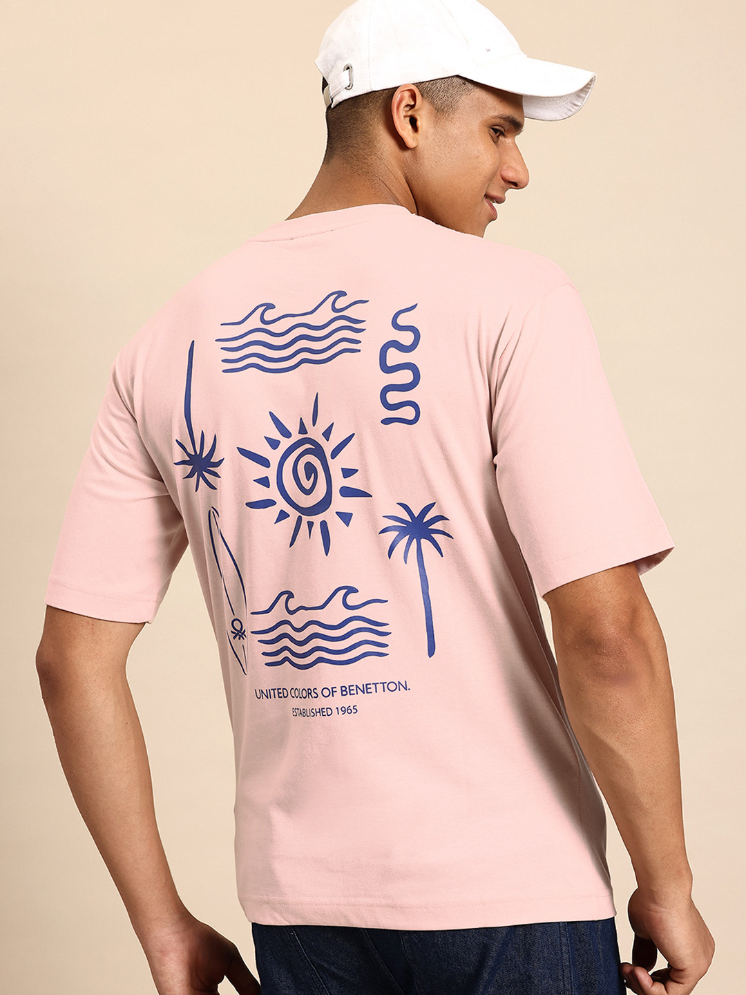 United Colors of Benetton Doodle Print Tropical Oversize T-shirt