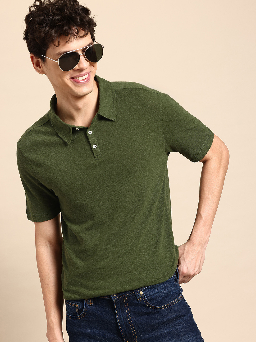 United Colors of Benetton Cotton Linen Polo Collar T-shirt