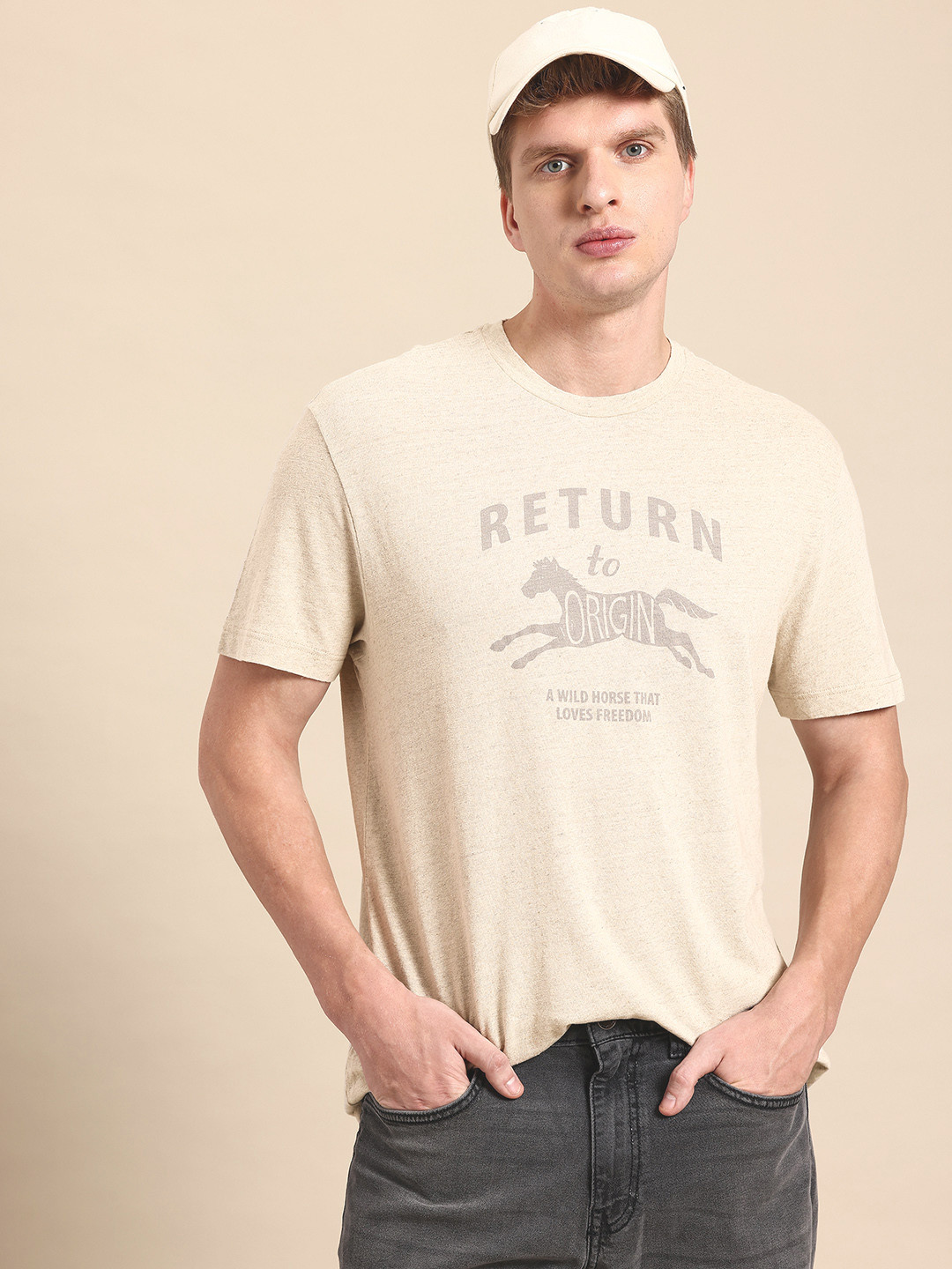 United Colors of Benetton Cotton Linen Typography Print T-shirt