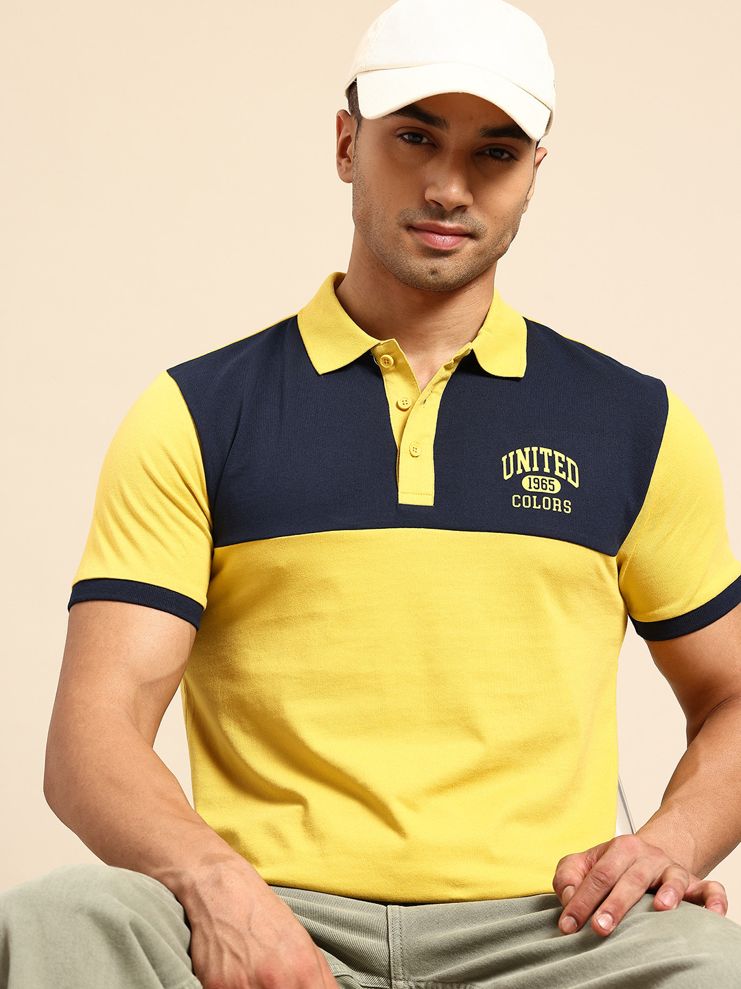 United Colors of Benetton Colourblocked Polo Collar T-shirt with Brand Logo Detail