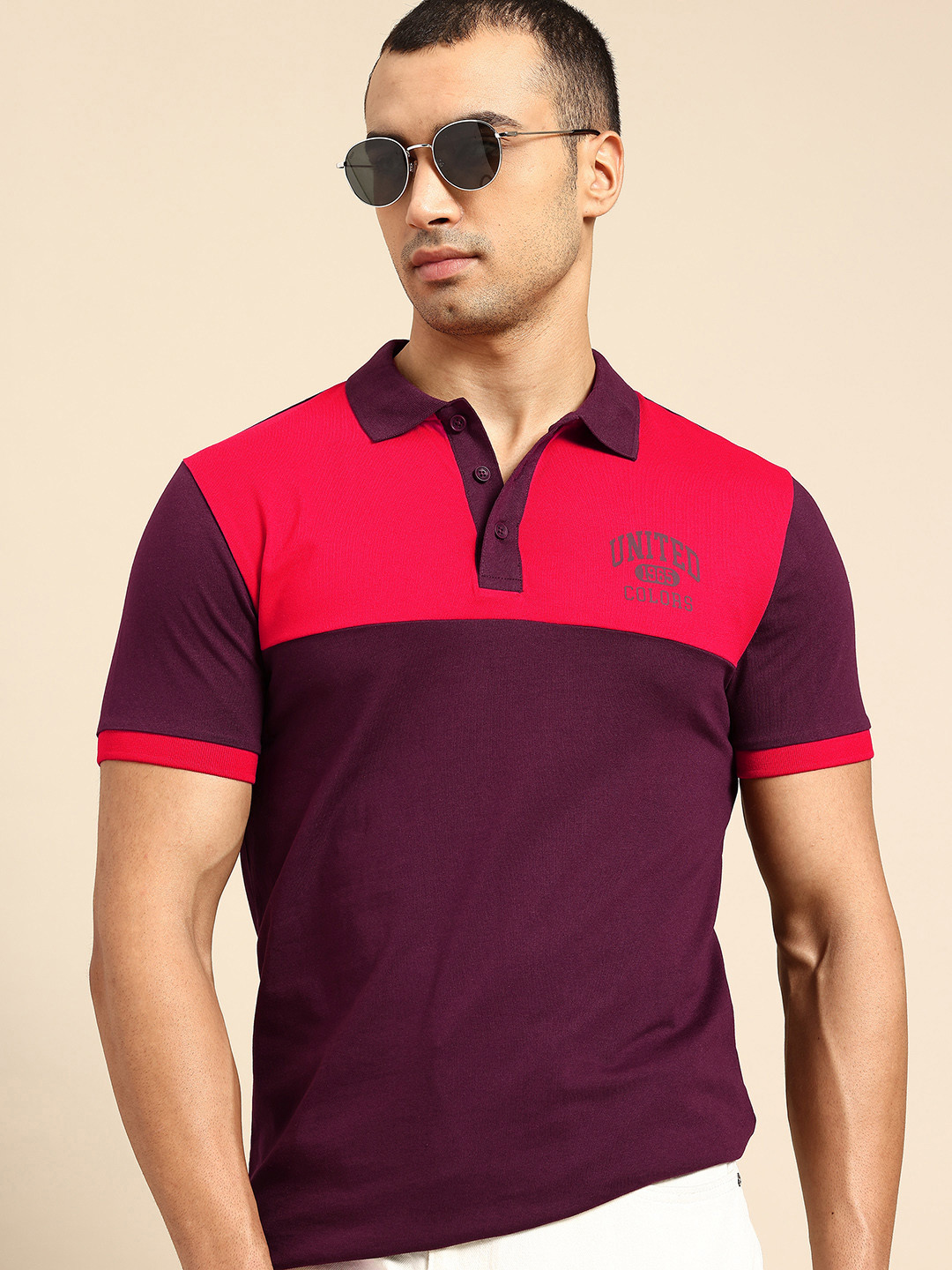 United Colors of Benetton Colourblocked Polo Collar T-shirt with Brand Logo Detail