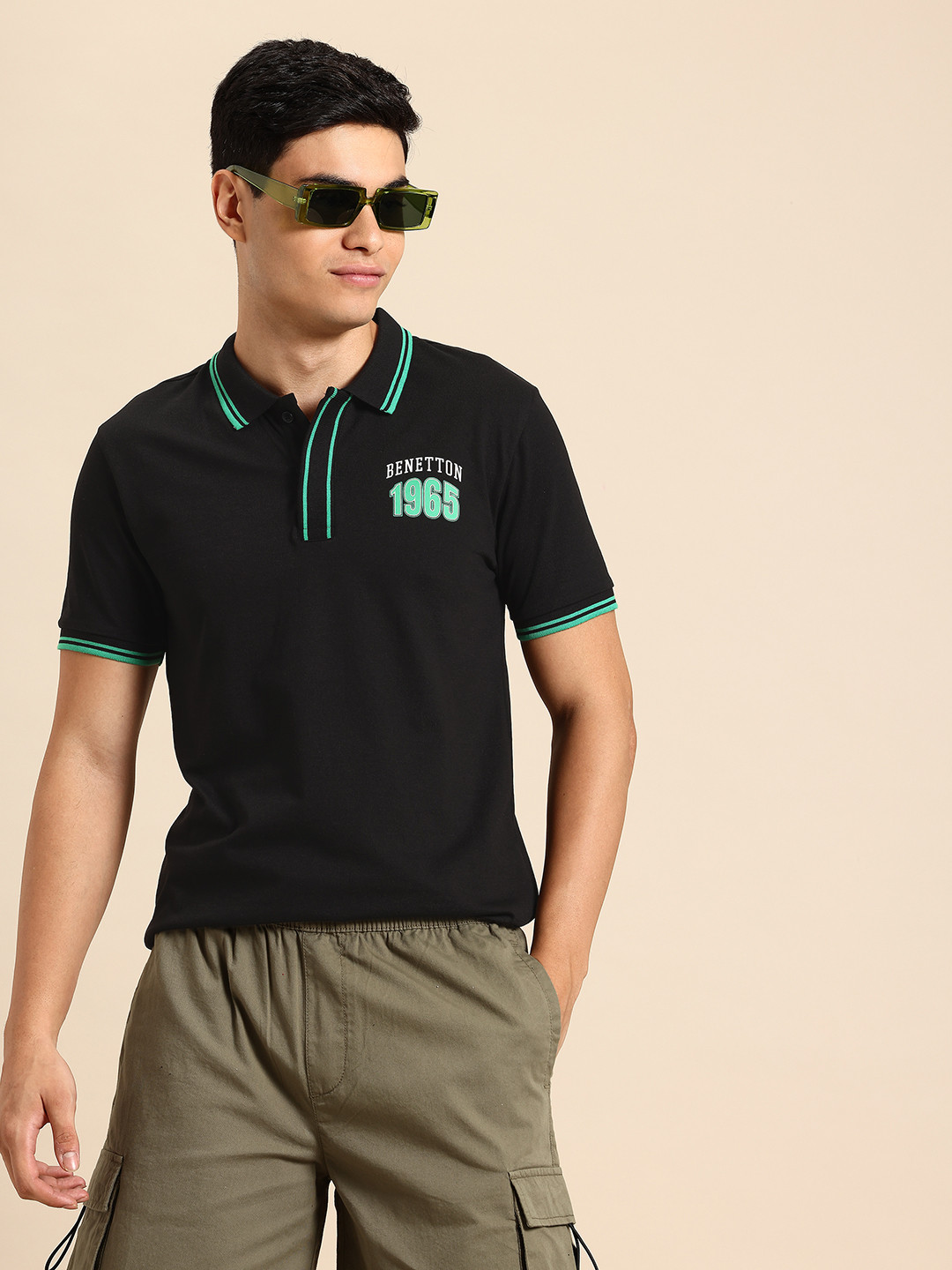 United Colors of Benetton Typography Print Polo Collar T-shirt