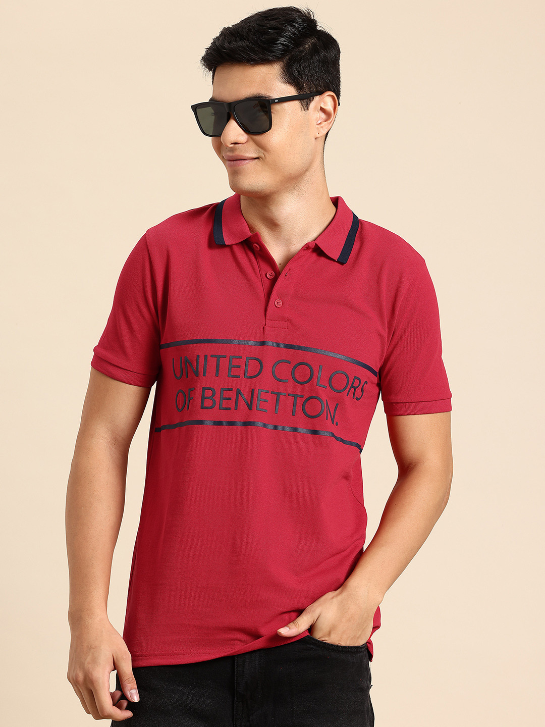 United Colors of Benetton Brand Logo Print Polo Collar T-shirt
