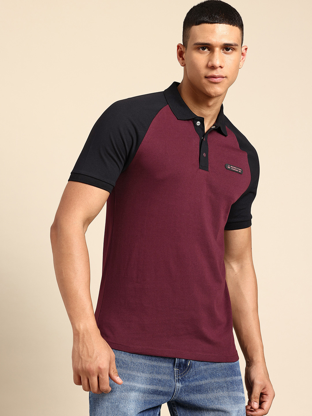 United Colors of Benetton Raglan Sleeves Polo Collar T-shirt