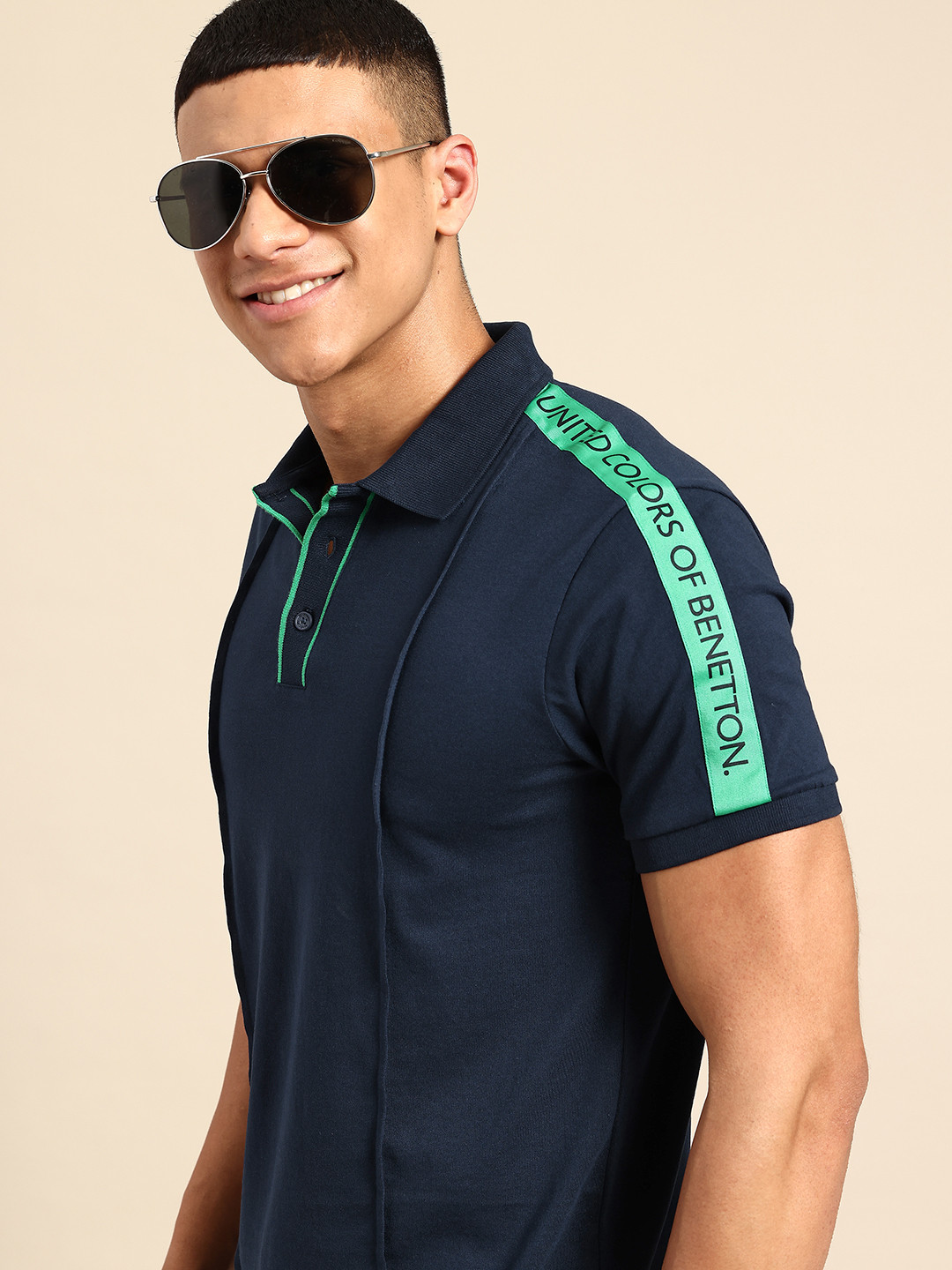 United Colors of Benetton Pintuck Style Polo Collar Relaxed Fit T-shirt