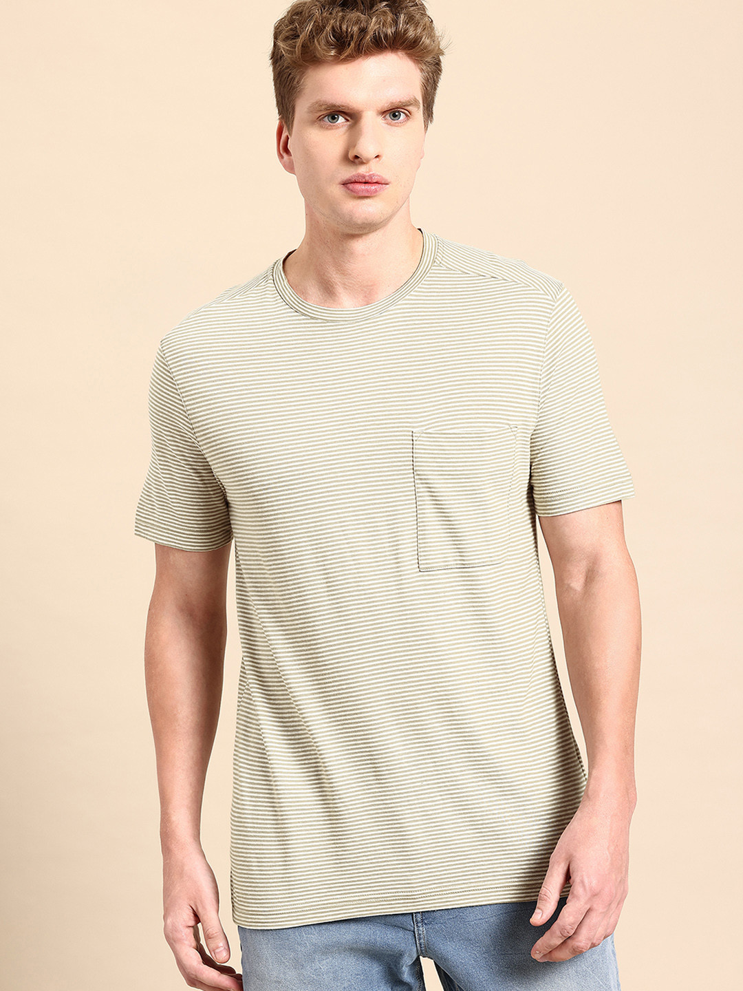 United Colors of Benetton Striped Cotton Linen Pocket Detail T-shirt