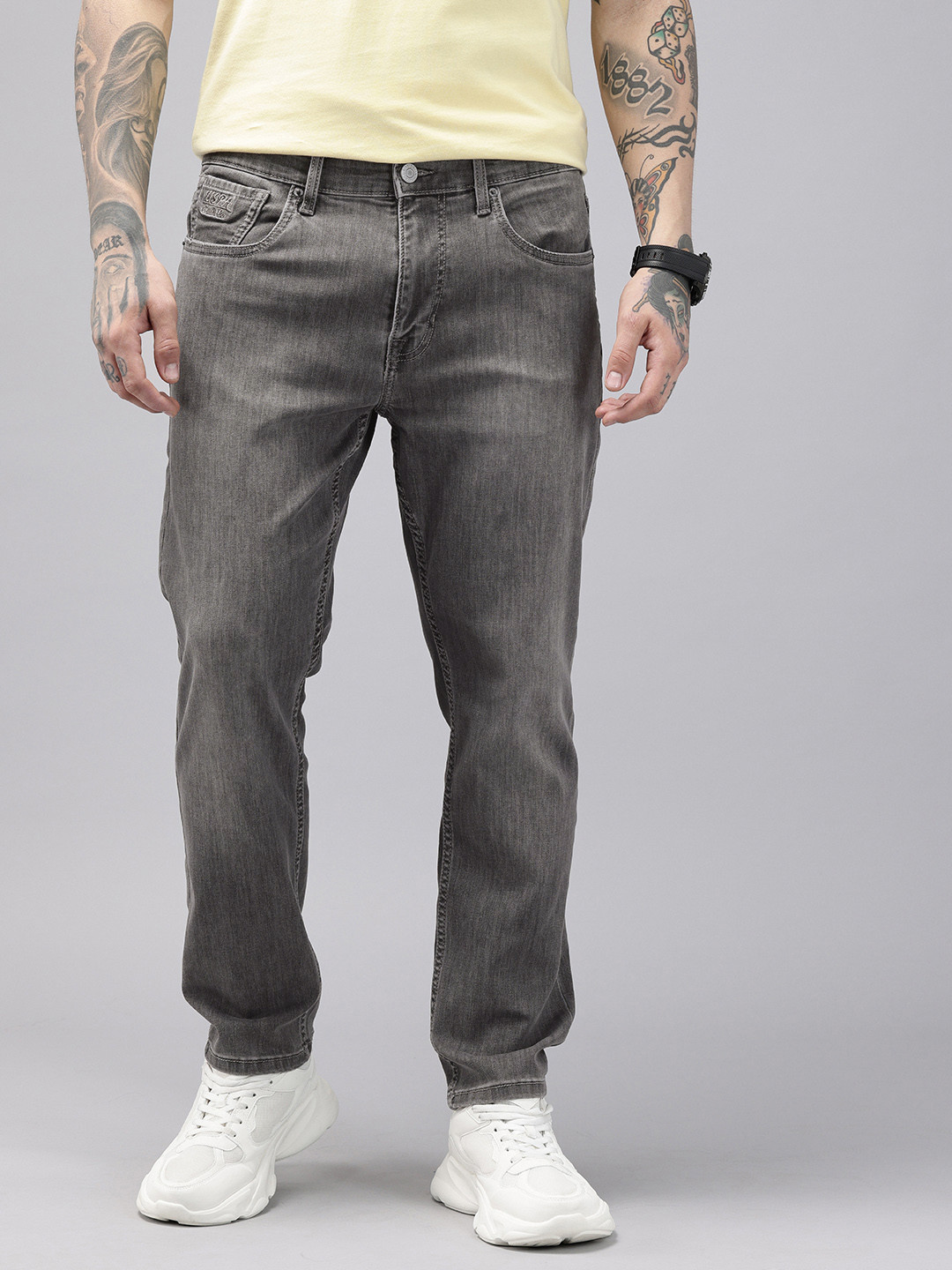 U.S. Polo Assn. Denim Co. Men Cole Tapered Fit Light Fade Cropped Stretchable Jeans