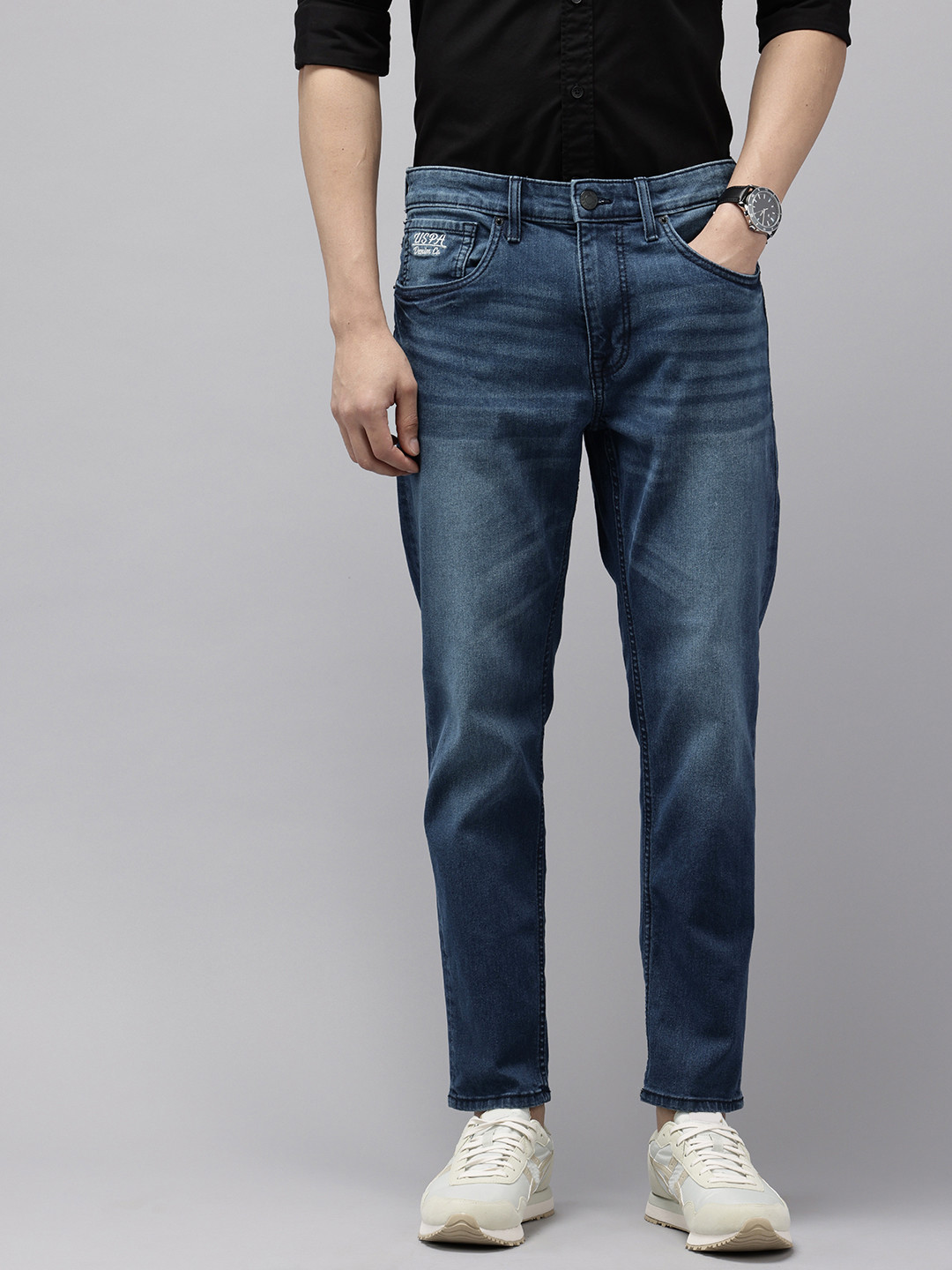 U.S. Polo Assn. Denim Co. Men Cropped Tapered Fit Light Fade Stretchable Jeans