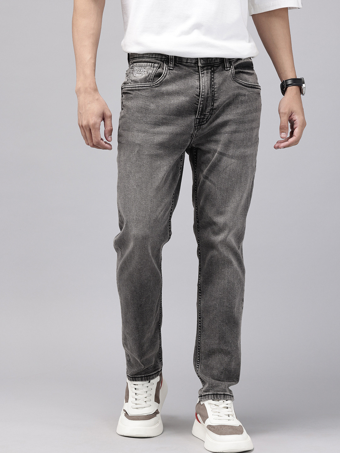 U.S. Polo Assn. Denim Co. Men Cole Tapered Fit Light Fade Cropped Stretchable Jeans