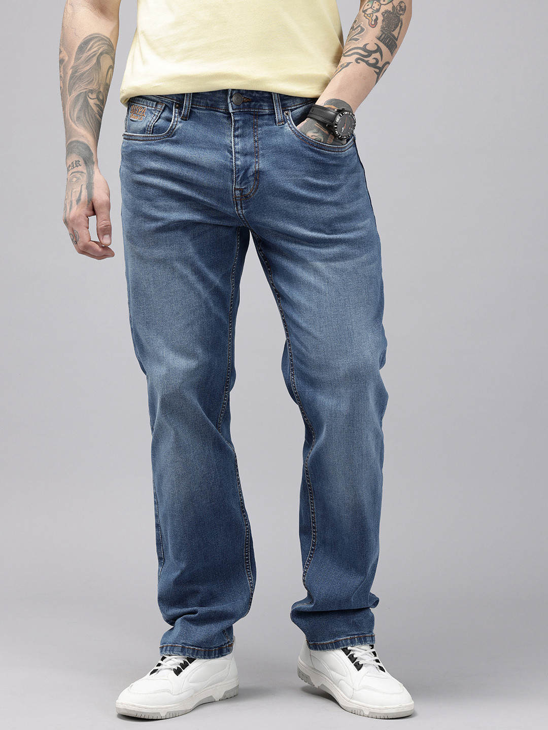 U.S. Polo Assn. Denim Co. Men Shawn Relaxed Fit Mid-Rise Light Fade Stretchable Jeans