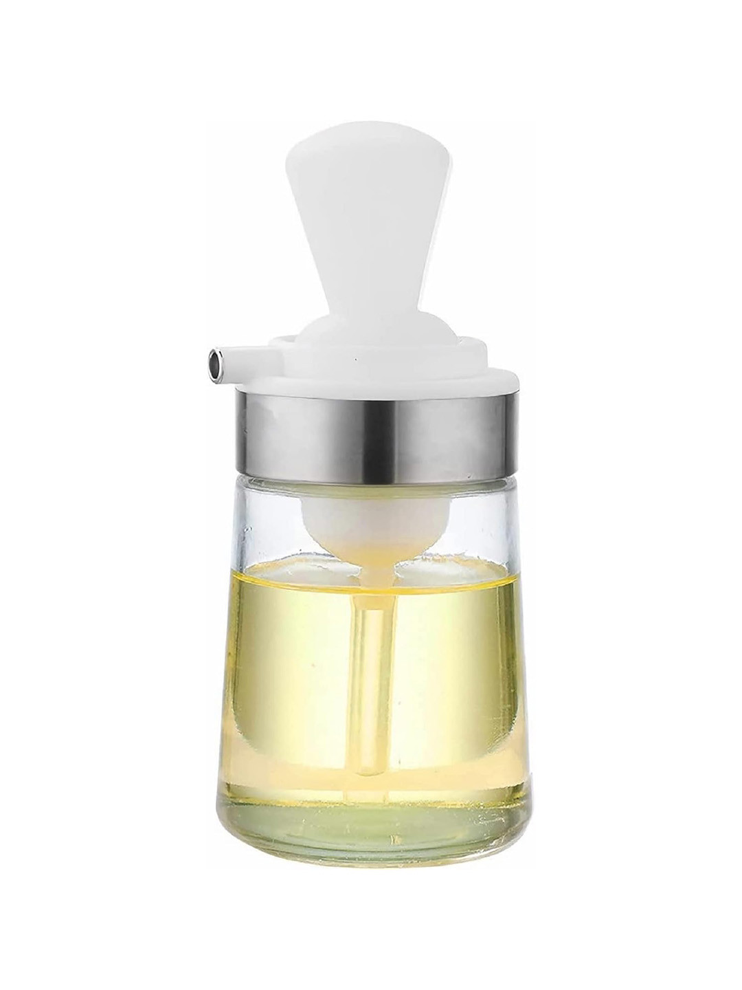 Baskety White Glass Dishwasher and Microwave Safe Oil Dispenser With Silicone Brush 350ml