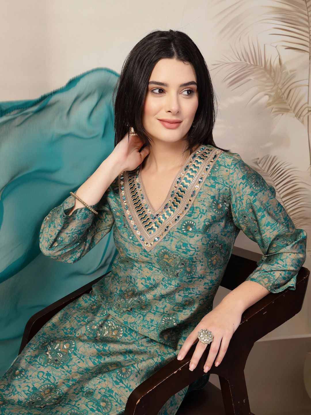 Nayam By Lakshita Floral Printed Kurta with Trousers & Dupatta Cotton Set