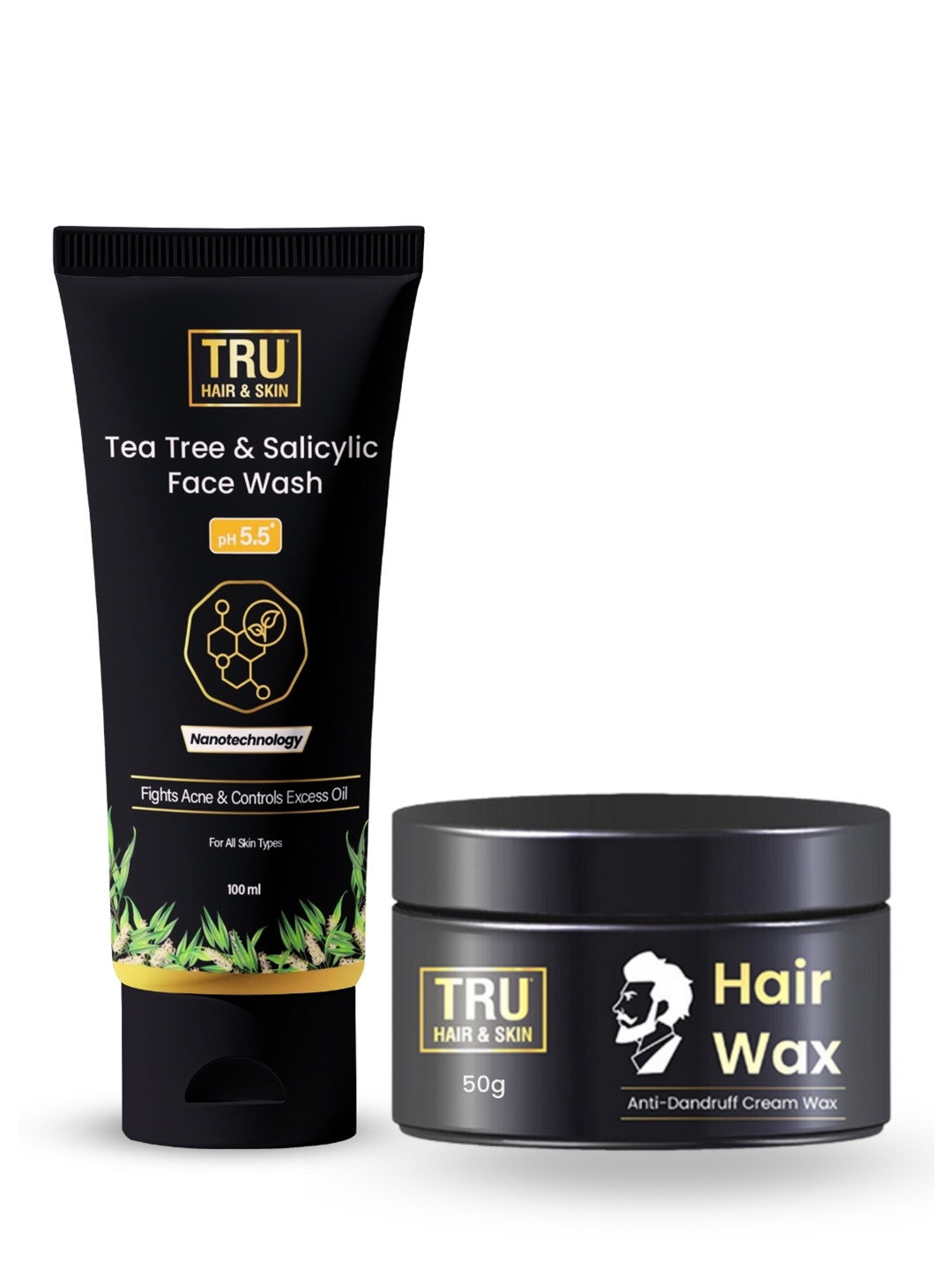 TRU HAIR & SKIN  Set of Anti-Dandruff Cream Wax - 50g & Tea Tree Face Wash - 100ml