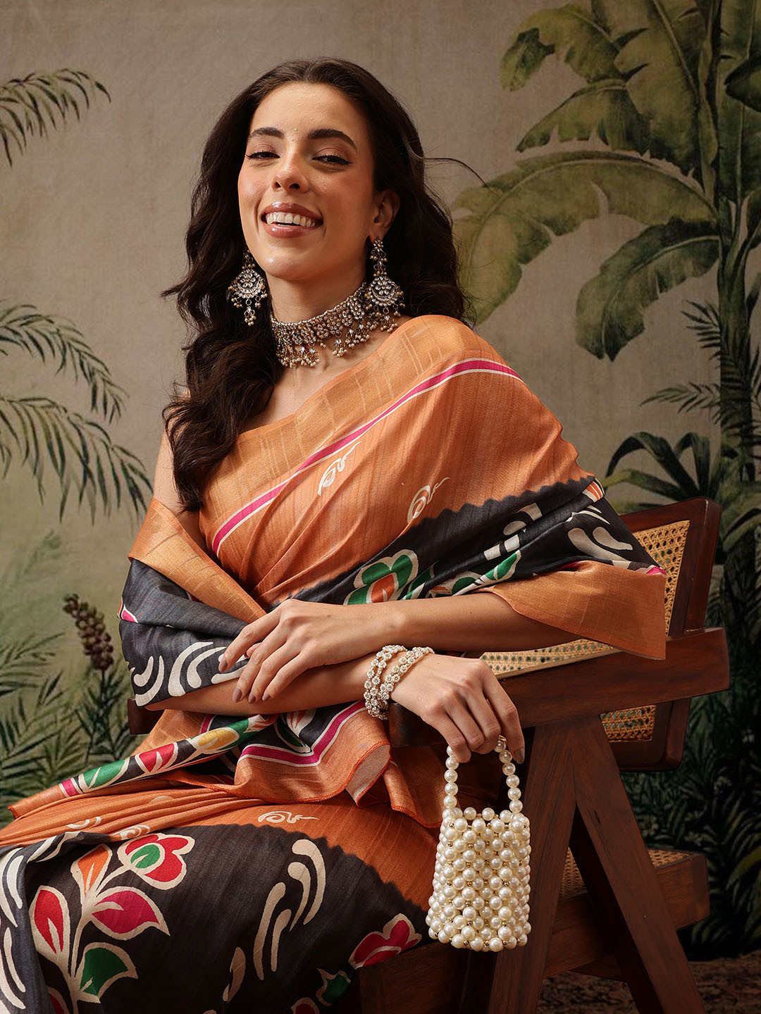 Silk Land Floral Kanjeewaram Jute Silk Digital Print saree