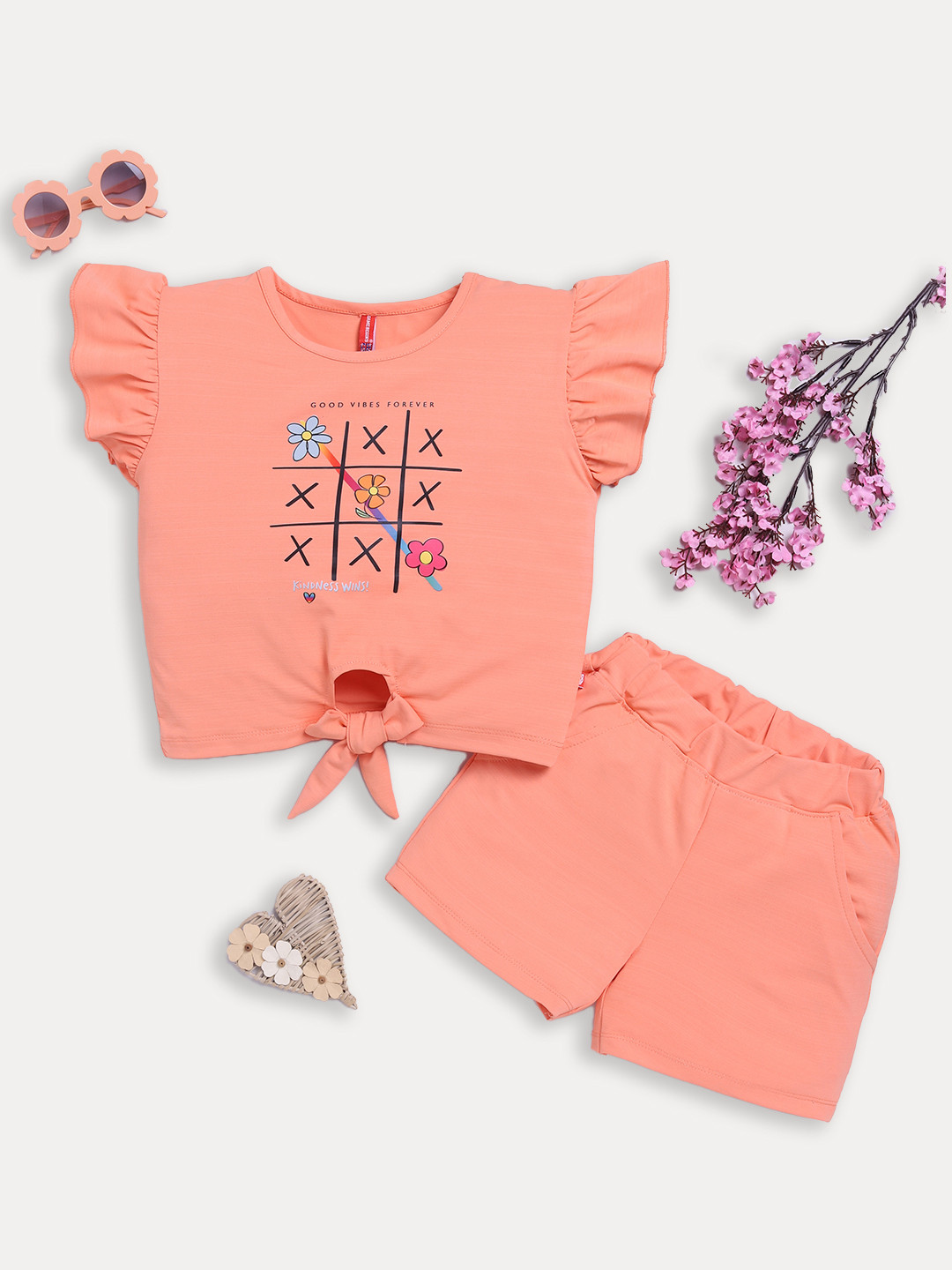 Here&Now X Game Begins Girls Printed Top with Shorts