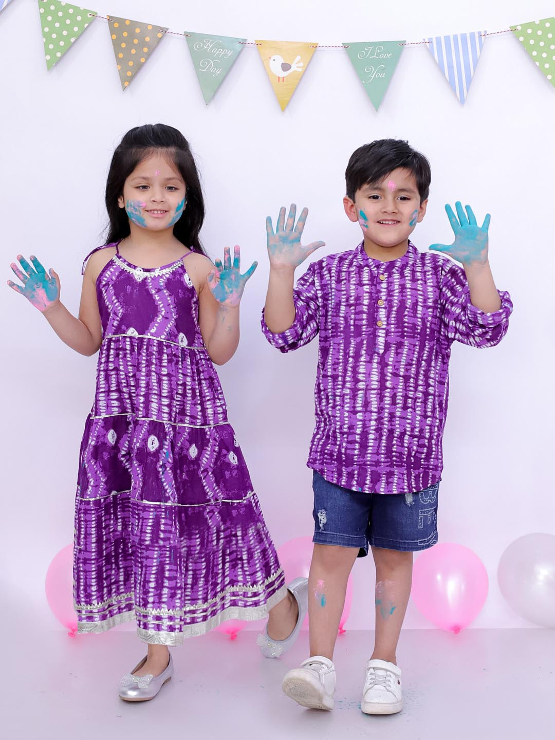 BownBee Girls Tie And Dye Cotton Fit & Flare Maxi Dress