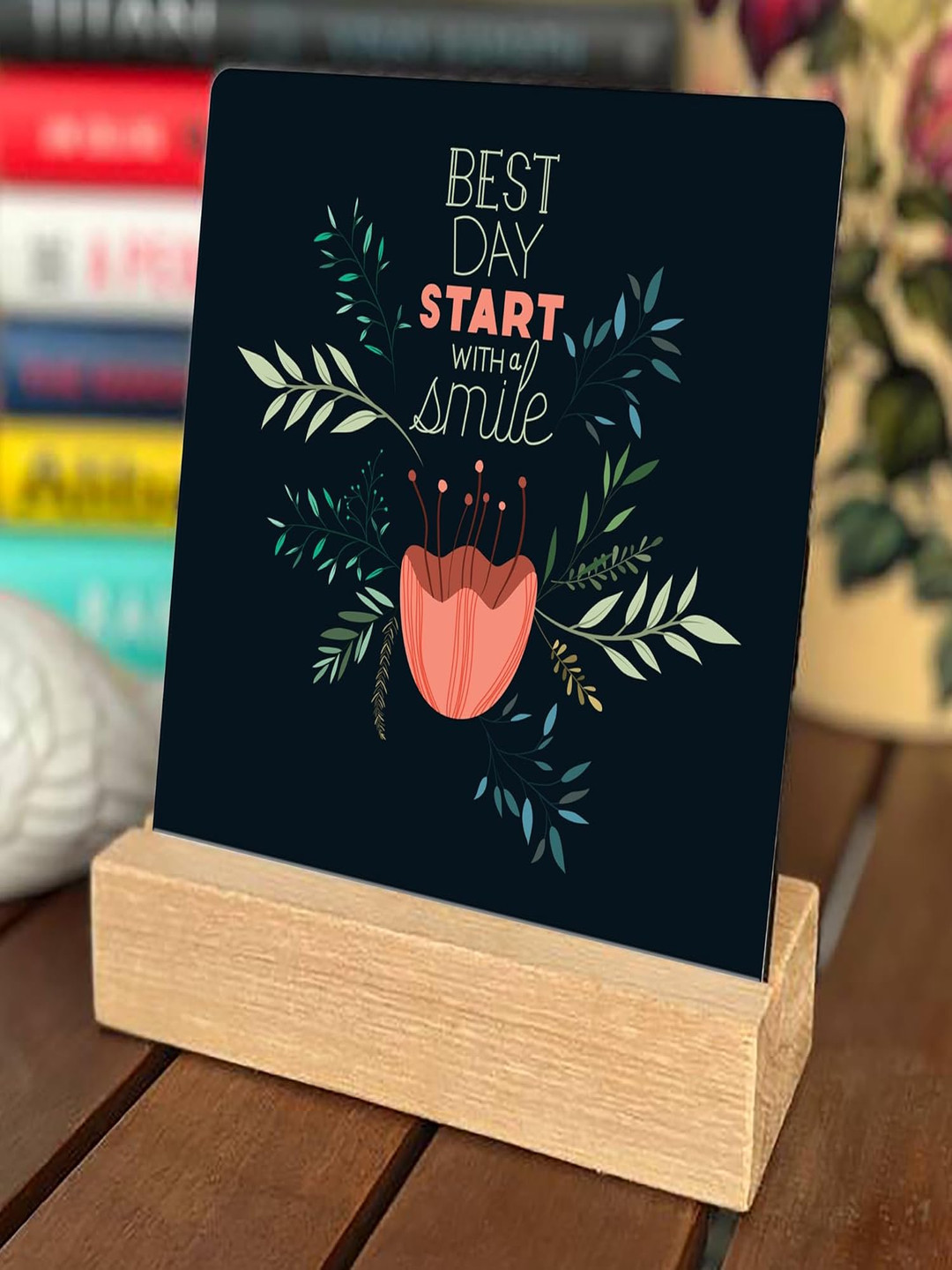 BS AMOR Best Day Study Black Wood Natural Living Room Set of 2 Small Showpieces - 2 Inches