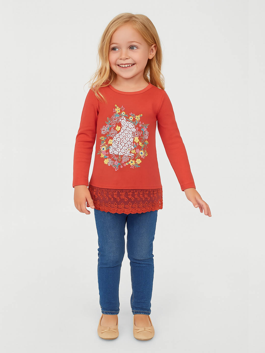 Here&Now X Game Begins Floral Printed Cotton Top With Lace Detail