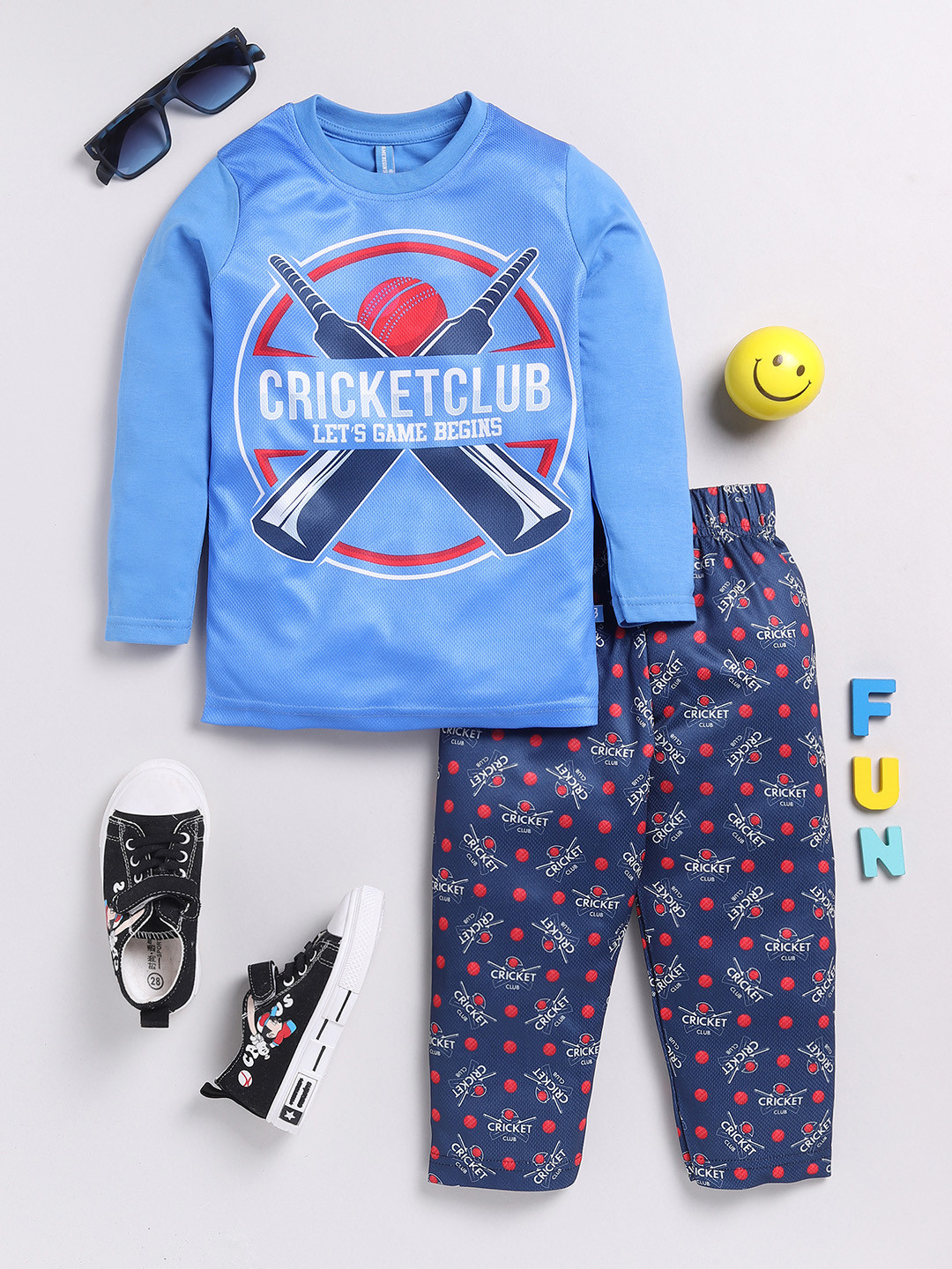 Here&Now X Game Begins Boys Cricket Club Printed T-shirt with Pyjamas