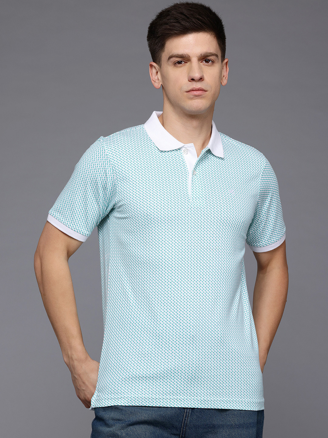 Raymond Geometric Print Polo Collar Pure Cotton Modern Fit T-shirt