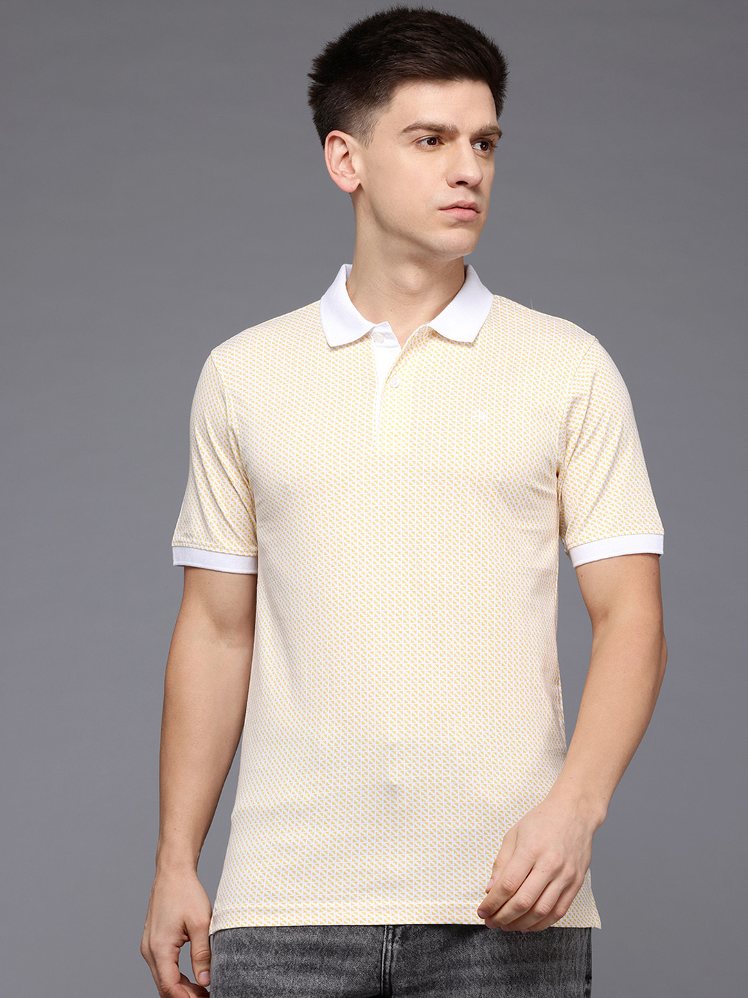 Raymond Geometric Print Polo Collar Pure Cotton Modern Fit T-shirt