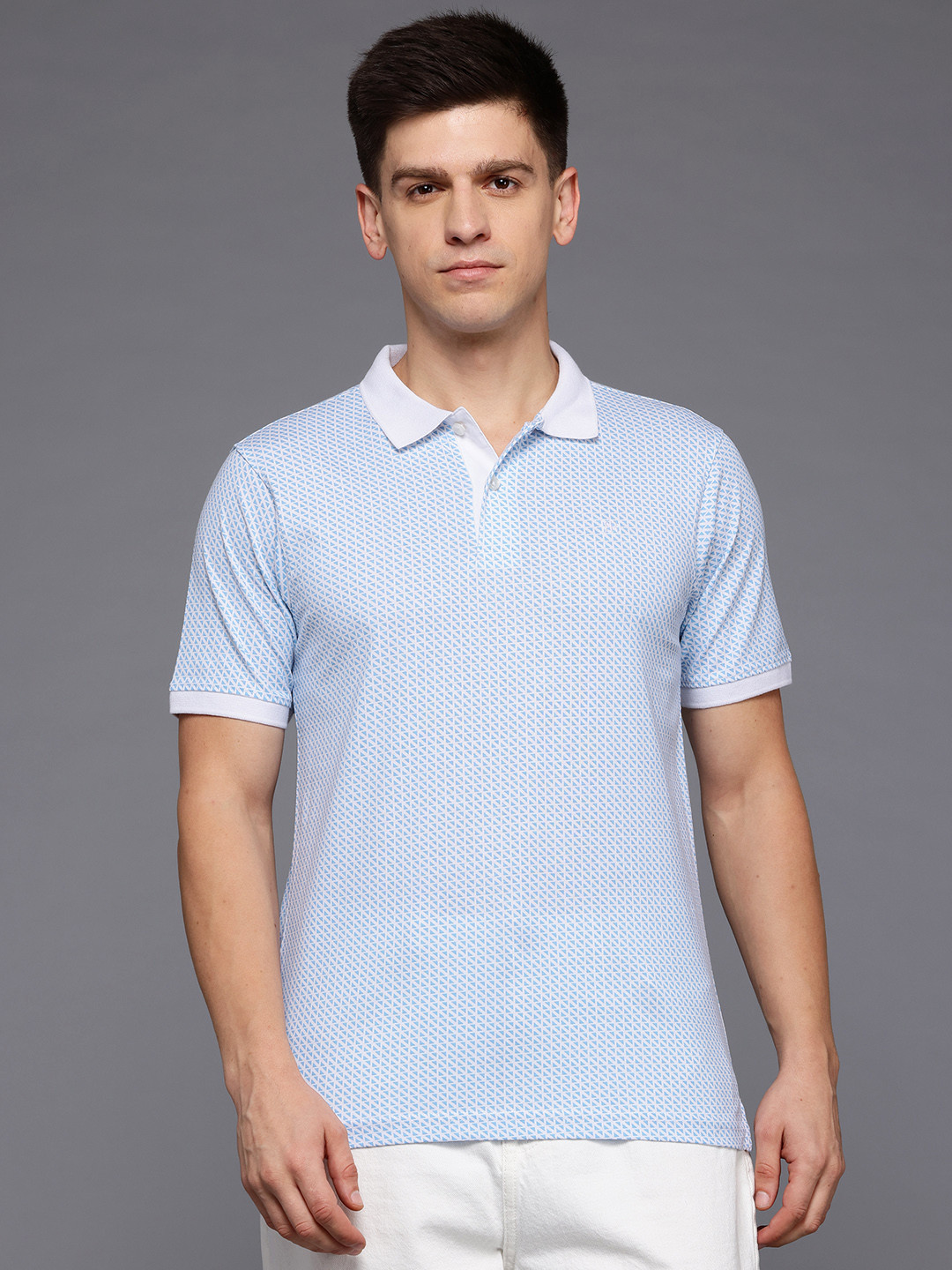 Raymond Geometric Print Polo Collar Pure Cotton Modern Fit T-shirt