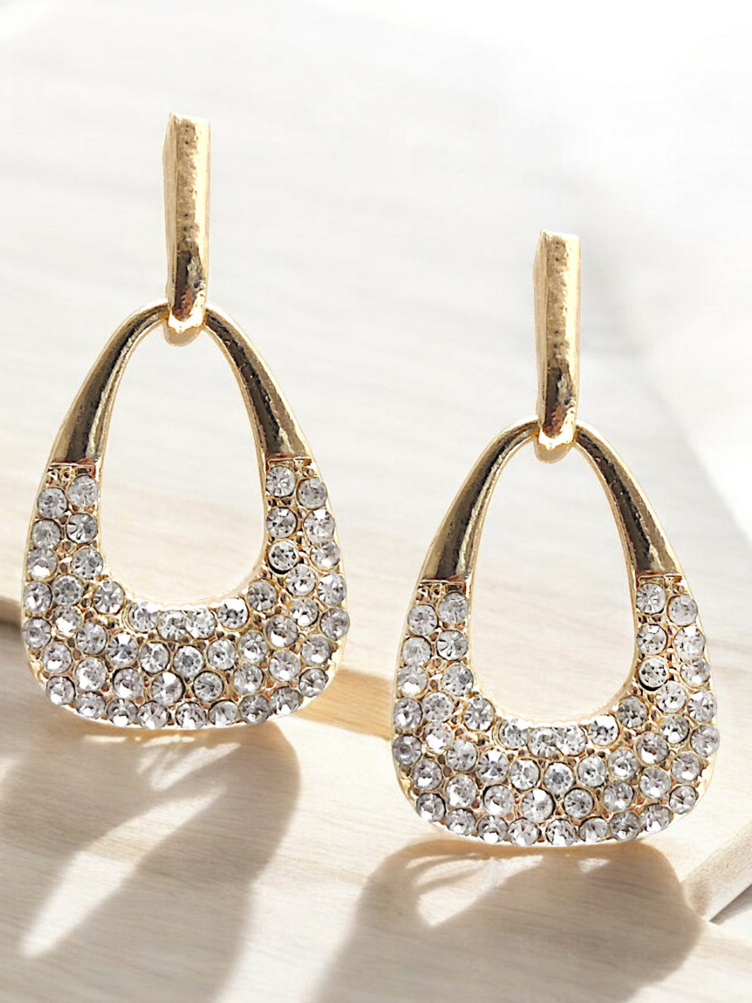 OOMPH Delicate Crystal Studded Contemporary Drop Earrings