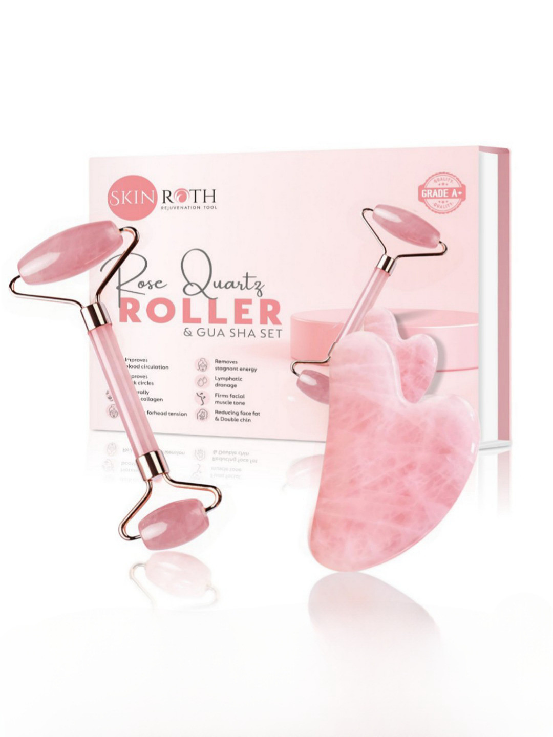 SKINROTH Set Of 2 Rose Quartz Roller & Gua Sha Set