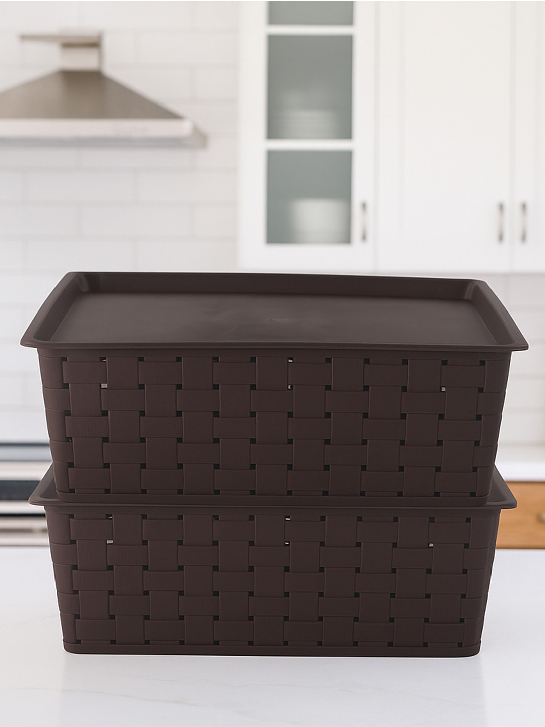 Kuber Industries Brown Self Design Pack of 2 Multi-Purpose Basket For Storage
