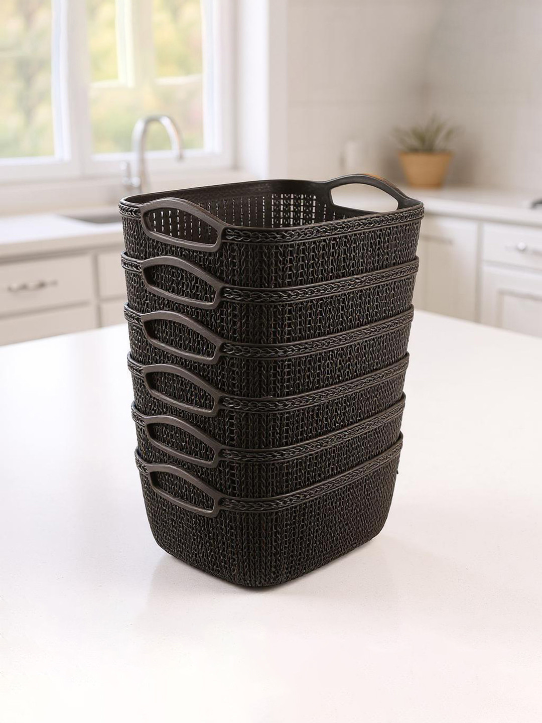 Kuber Industries Brown Self Design Pack of 6 Multi-Purpose Basket For Storage