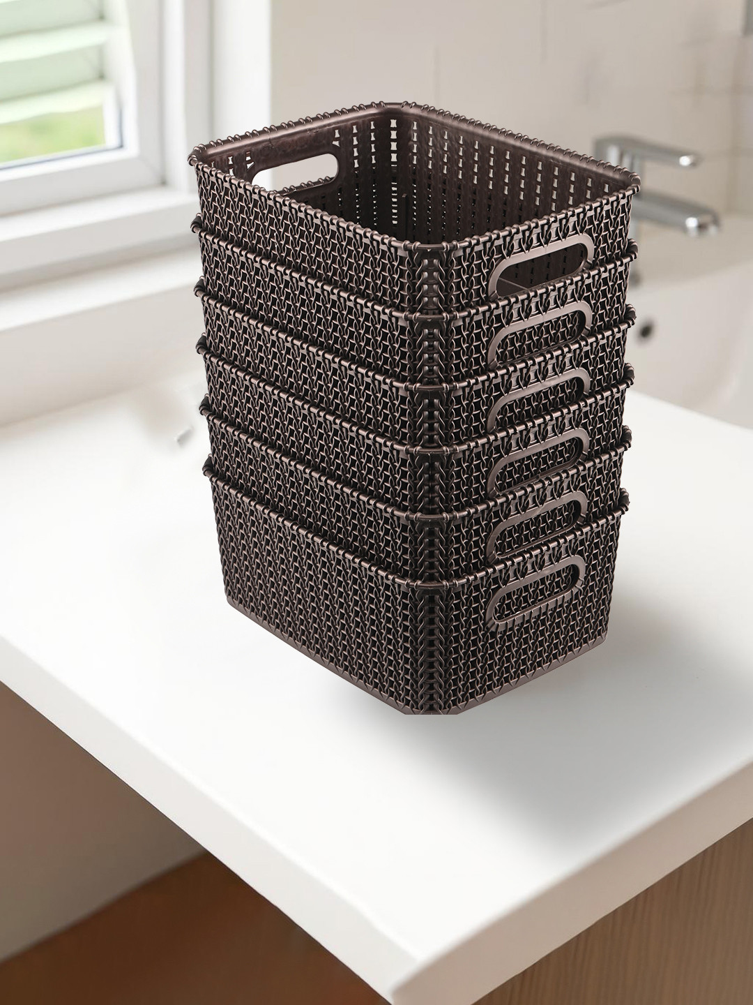 Kuber Industries Brown Self Design Pack of 6 Multi-Purpose Basket For Storage
