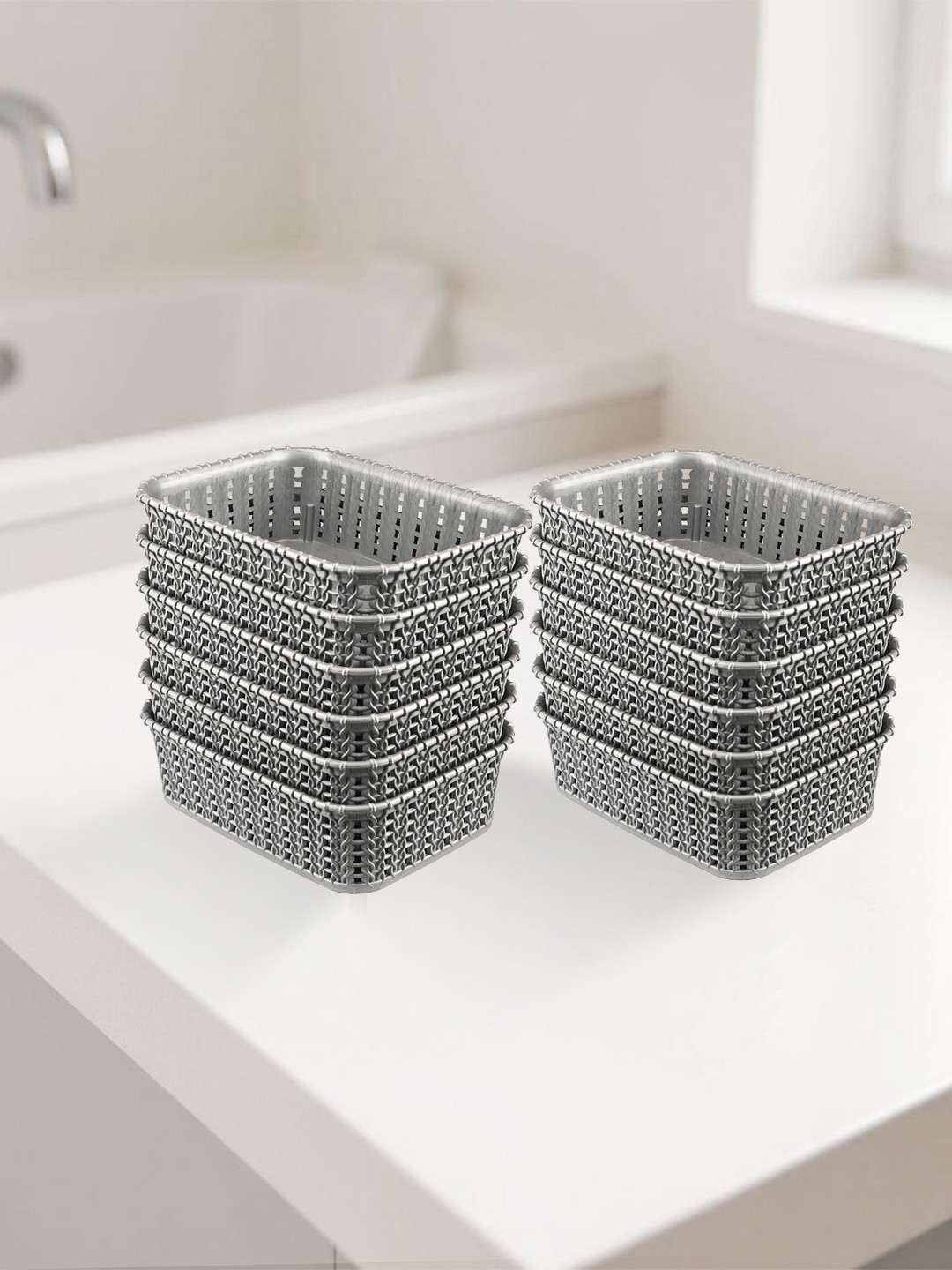 Kuber Industries Grey Self Design Pack of 12 Multi-Purpose Basket For Storage