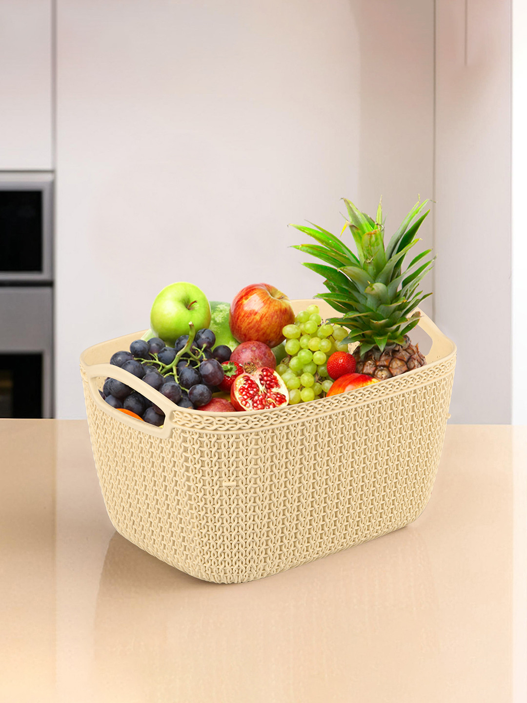 Kuber Industries Cream-Coloured Self Design Multi-Purpose Basket For Storage