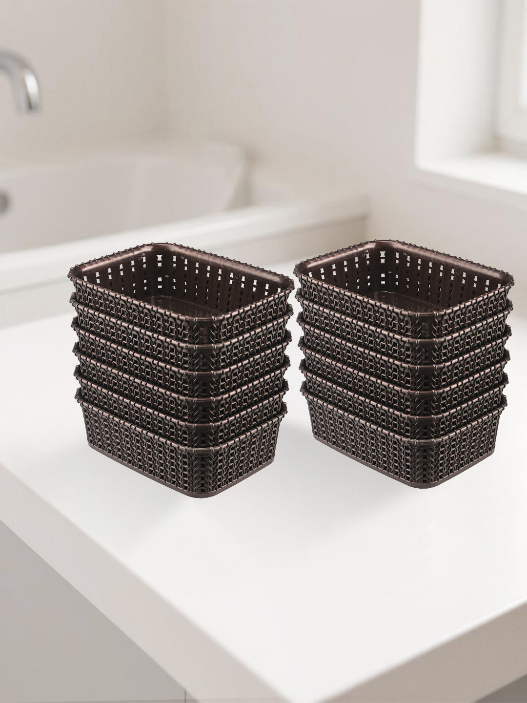 Kuber Industries Brown Self Design Pack of 12 Multi-Purpose Basket For Storage