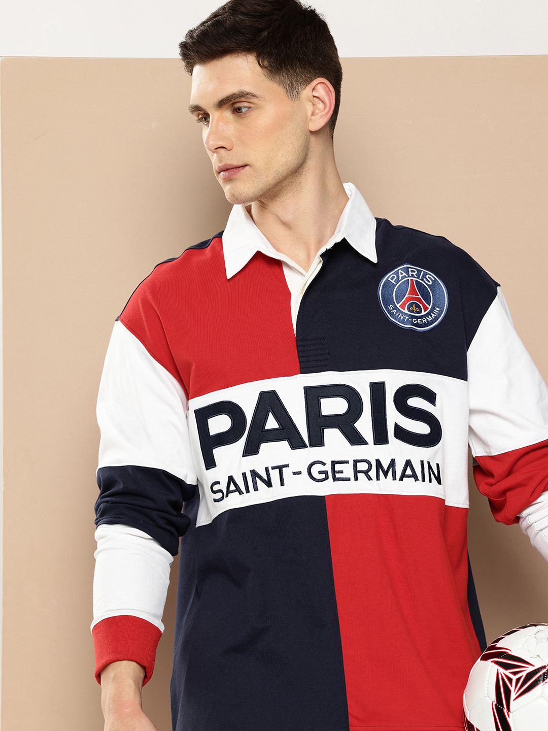 PSG Men Paris Saint-Germain Polo Collar Oversized Pure Cotton T-shirt