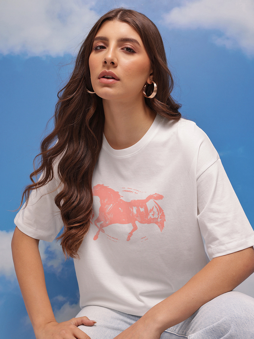 CORSICA Women Printed Drop-Shoulder Sleeves Pure Cotton Relaxed Fit T-shirt