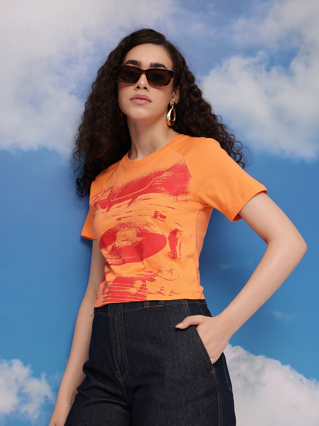 CORSICA Printed Raglan Sleeves Pure Cotton T-shirt