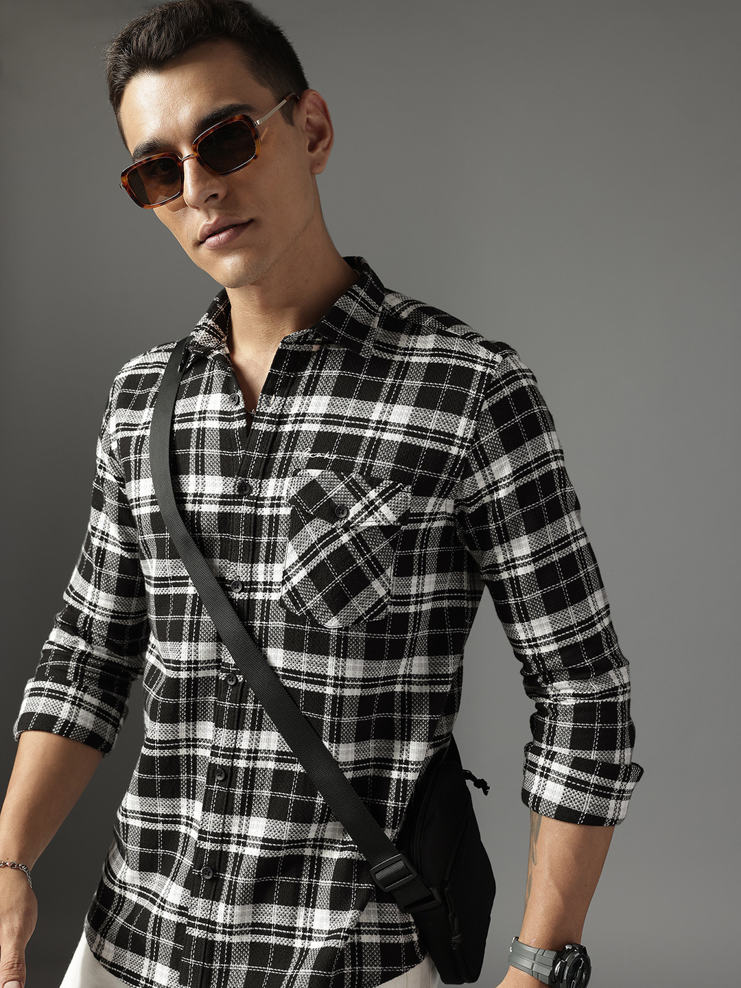 FCUK Pure Cotton Checked Slim Fit Shirt