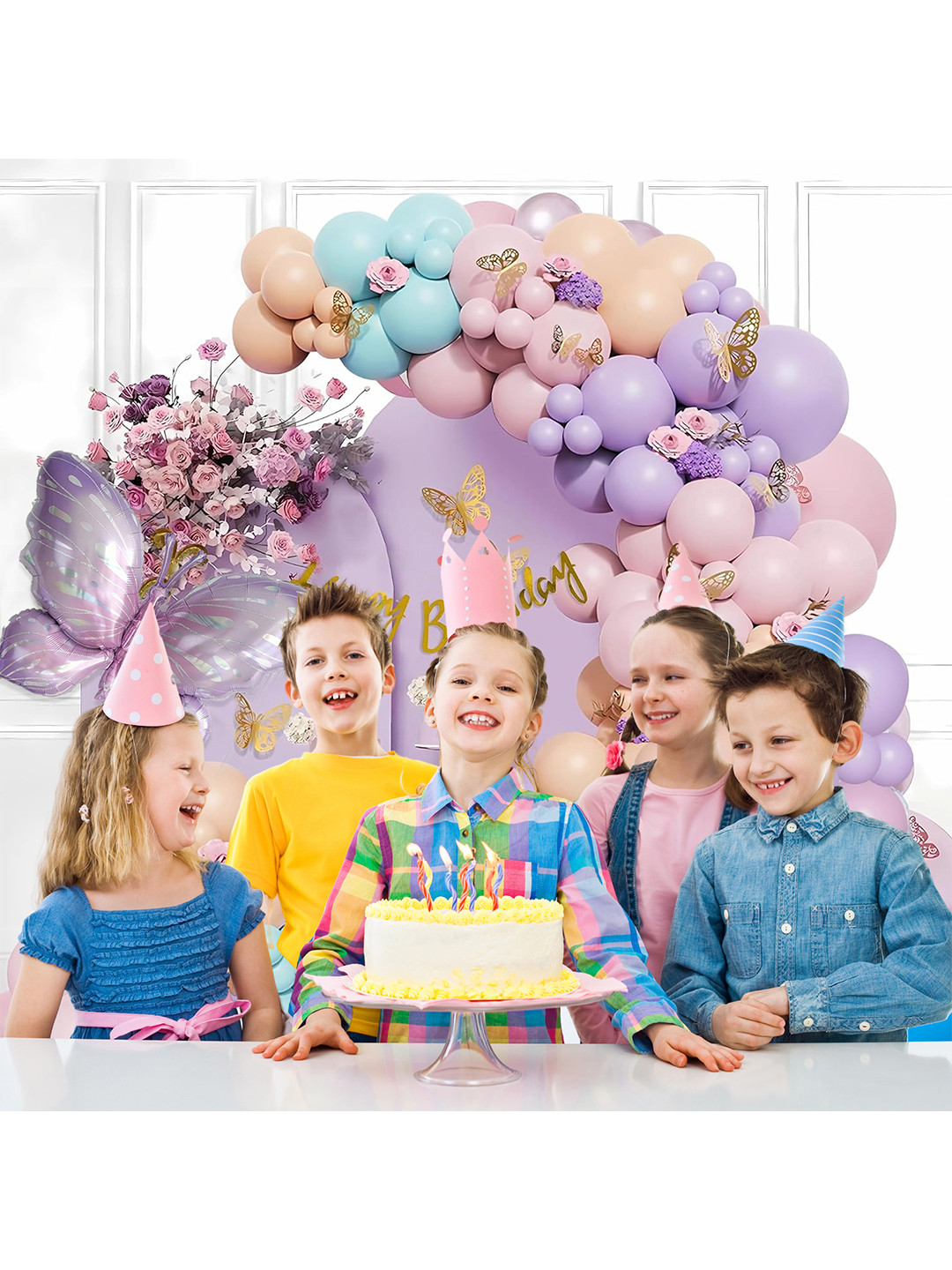 Special You 77-Pcs Blue & Pink Balloon & Butterfly Happy Birthday Dcor