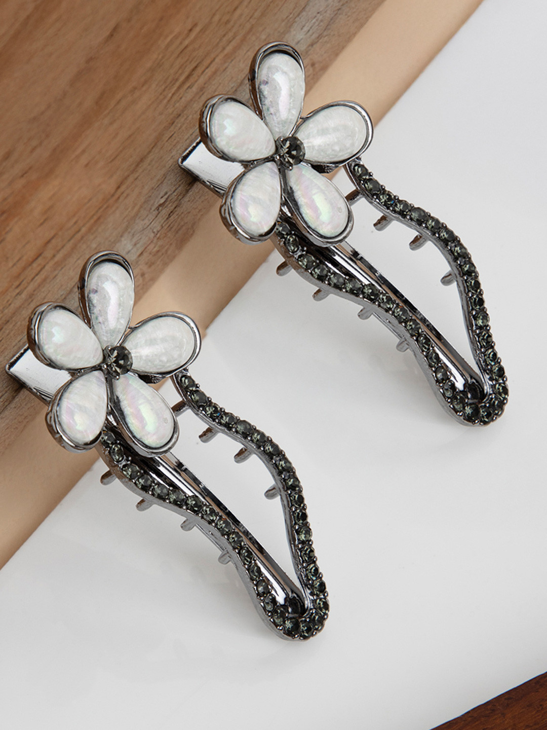 Radhu & Kabby Pack Of 2 Women Stone Studded Hair Clip