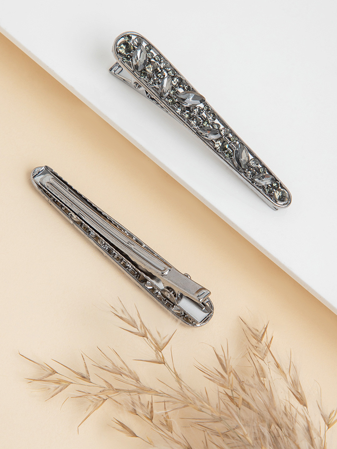 Radhu & Kabby Women Set of 2 Embellished Alligator Hair Clips