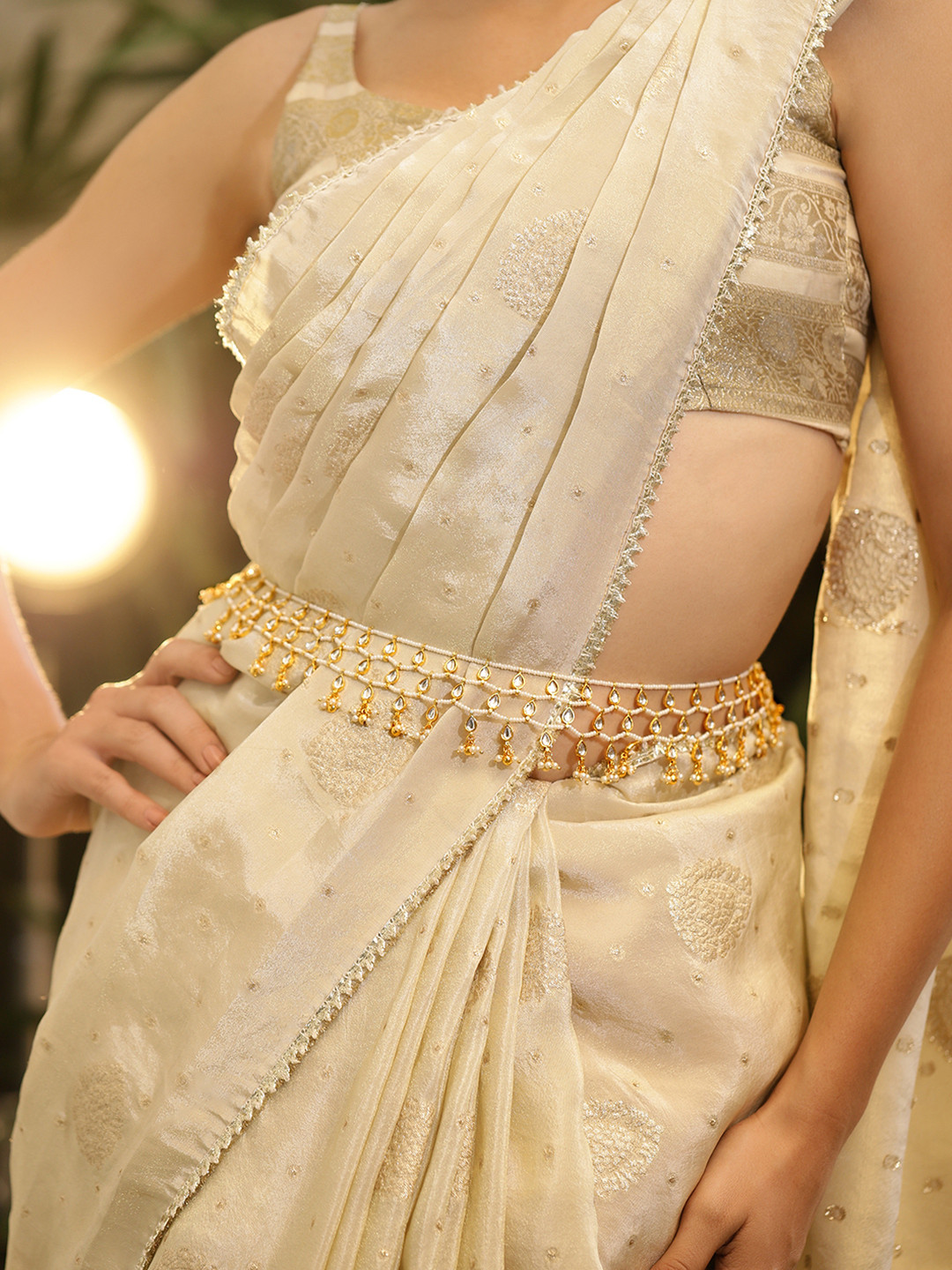 Rubans 22K Gold-Plated Kundan & Pearl Multi Layer Waist Chain Kamarband