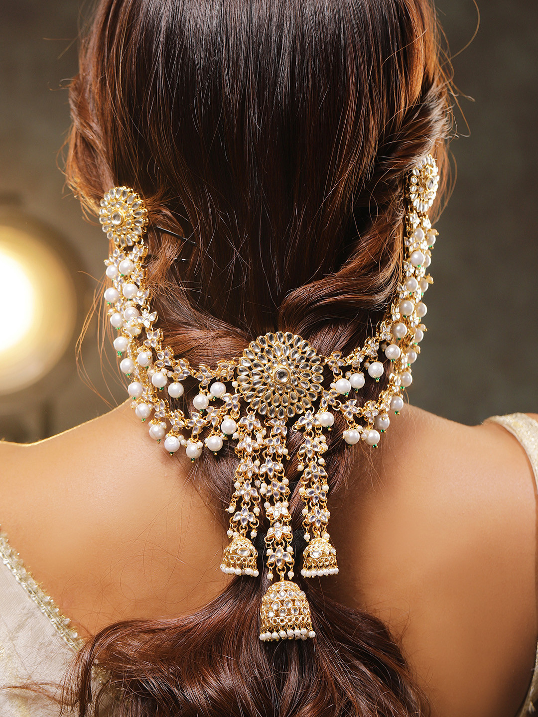 Rubans Women 22Kt Gold Plated Kundan & Pearl Studded Bridal Hair Accessory
